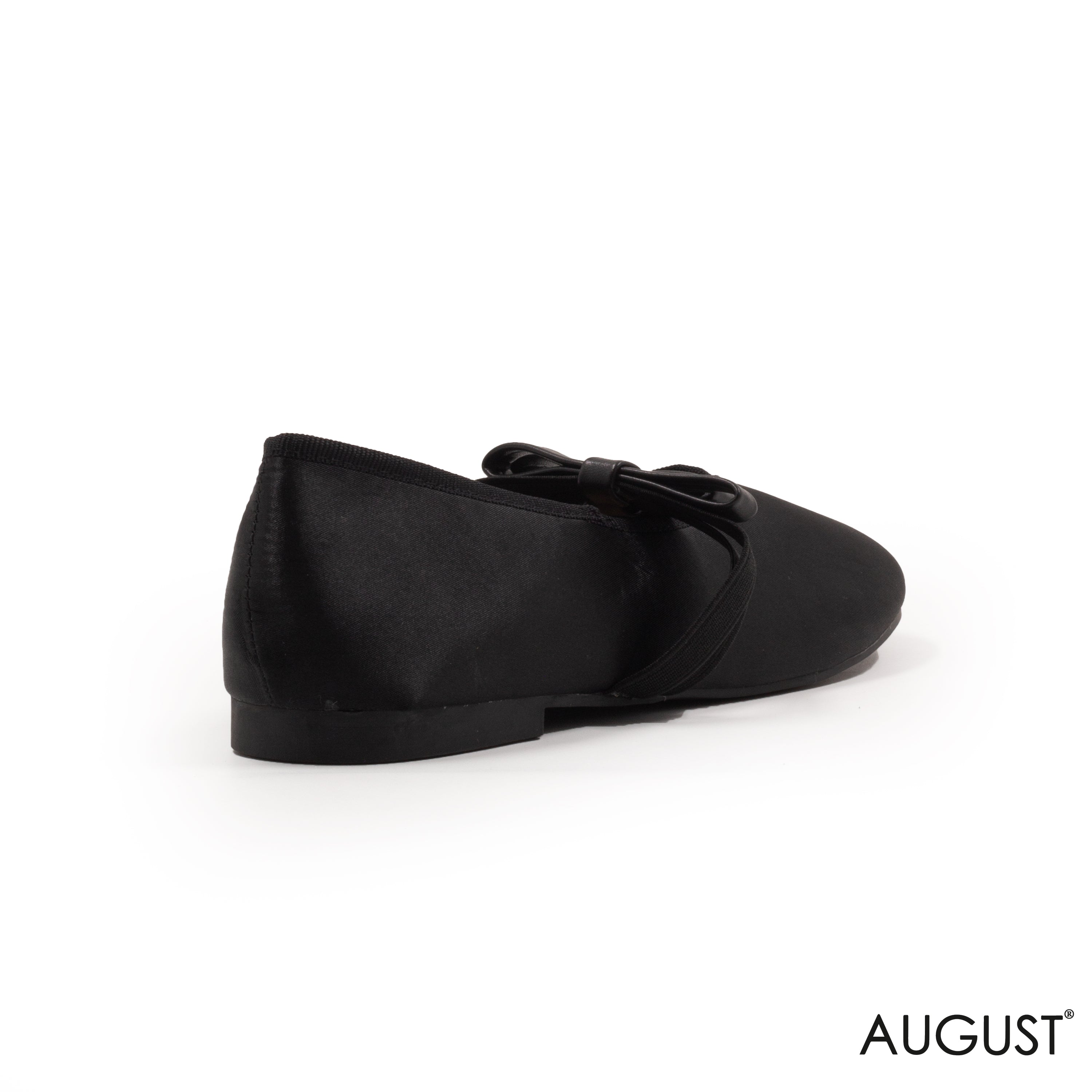 BLACK SATIN BALLET FLAT WITH BOW DETAIL