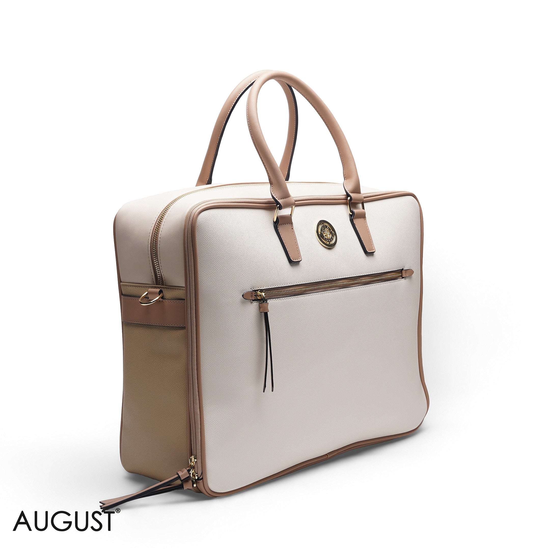 BEIGE FAUX LEATHER CASUAL TRAVEL BAG - LARGE