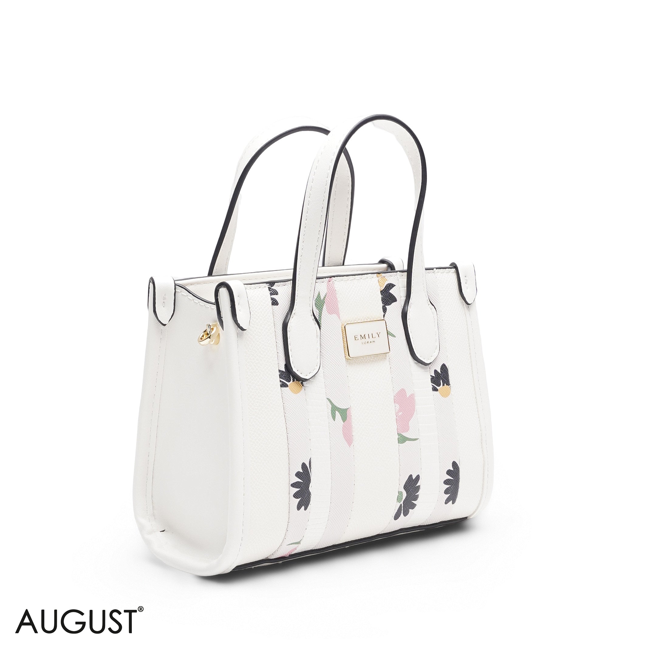 MINI WHITE FLORAL BAG WITH GOLD METAL STRAP
