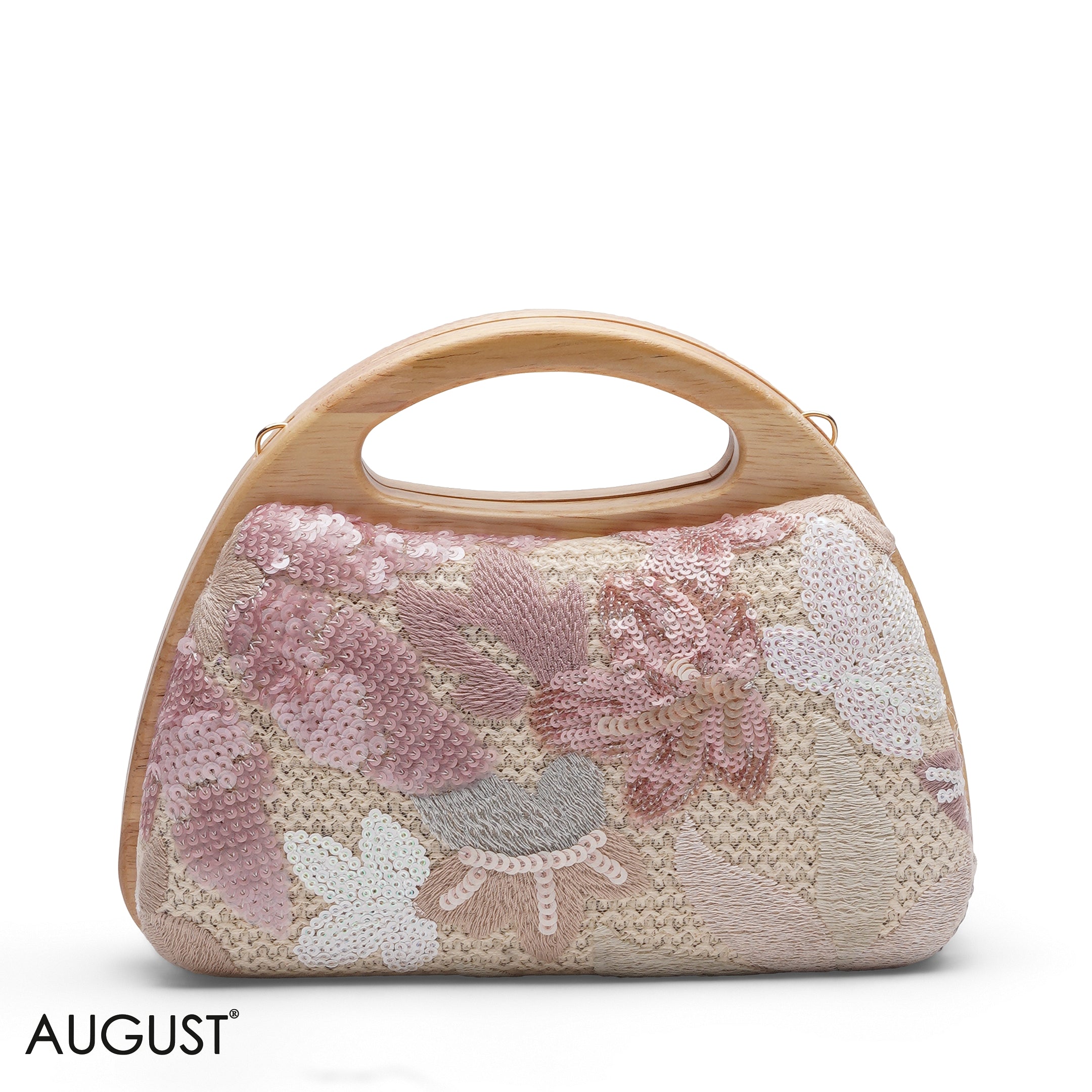 FLORAL EMBROIDERY WOODEN HANDLE CLUTCH