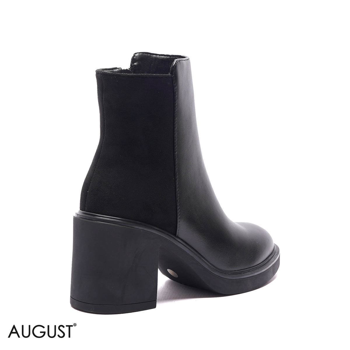 MIXED-MEDIA PLATFORM BLOCK HEEL BOOTS