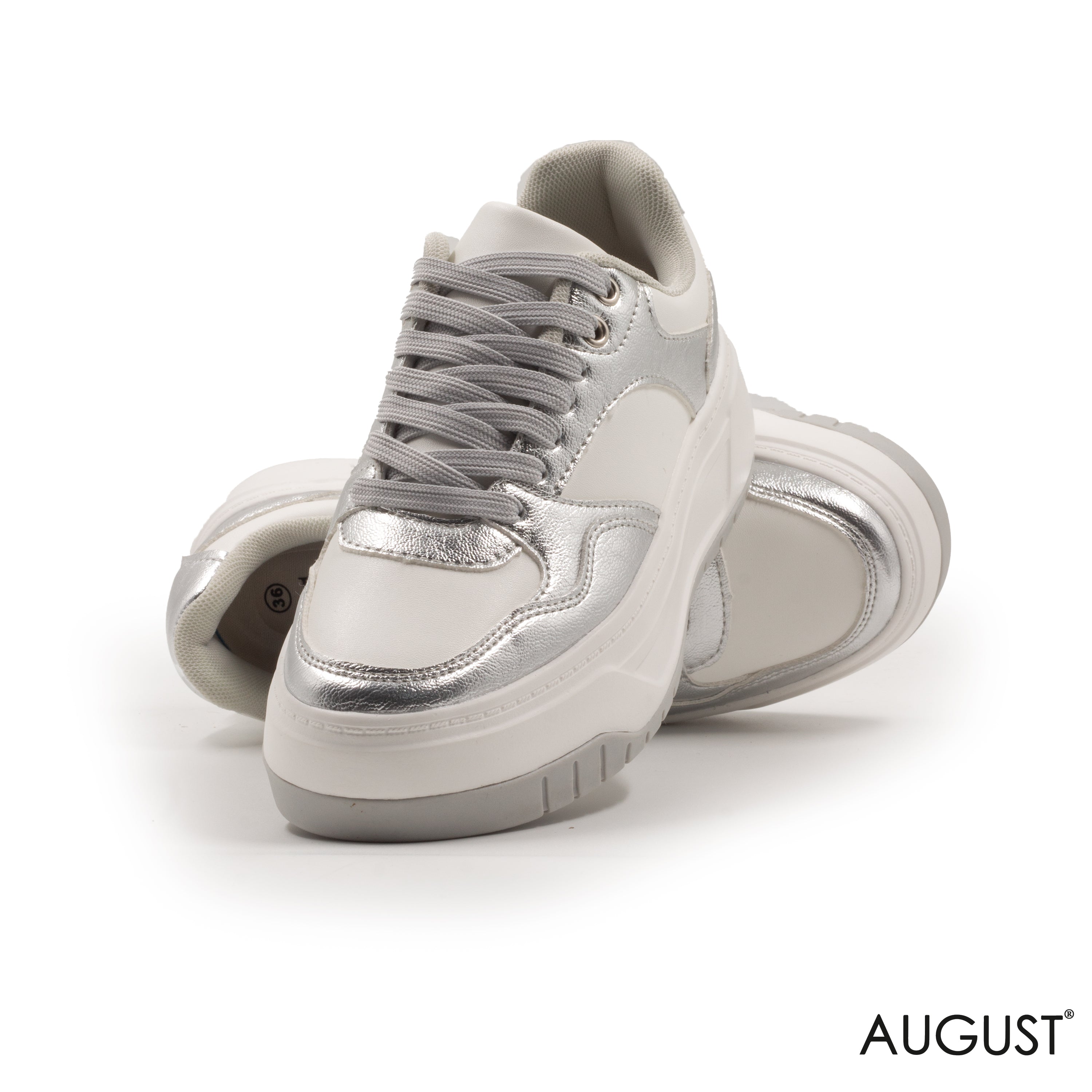 SILVER METALLIC SNEAKERS WITH THICK SOLE