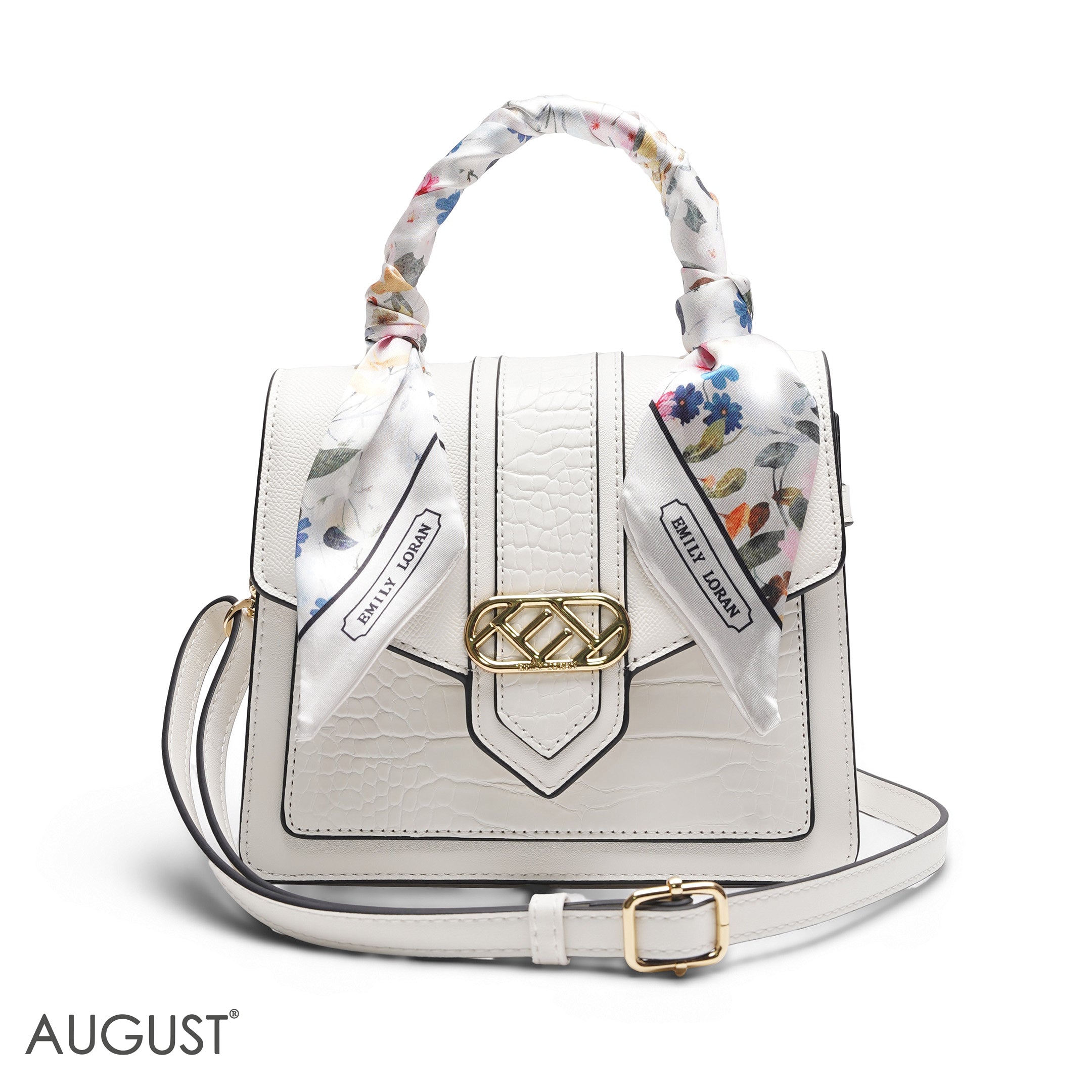 SOLID WHITE SATCHEL WITH FLORAL SCARF