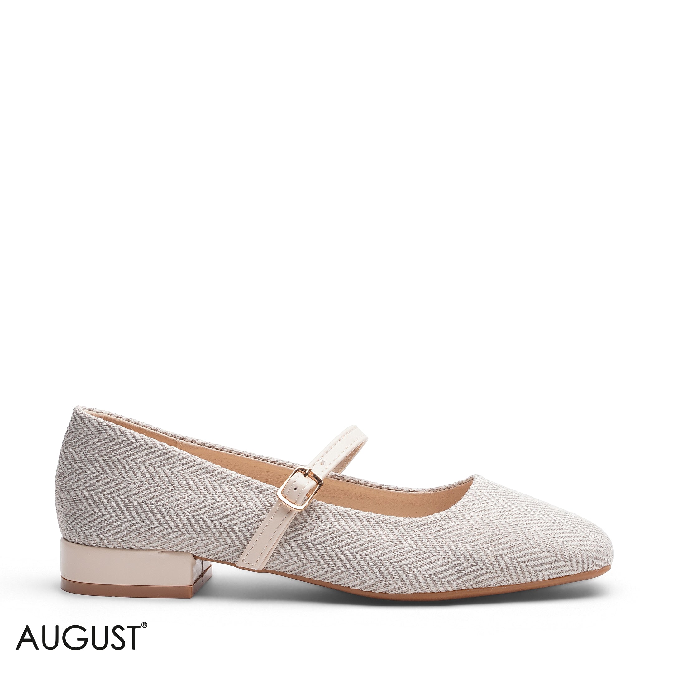 BEIGE TEXTURED HERRINGBONE MARY JANES