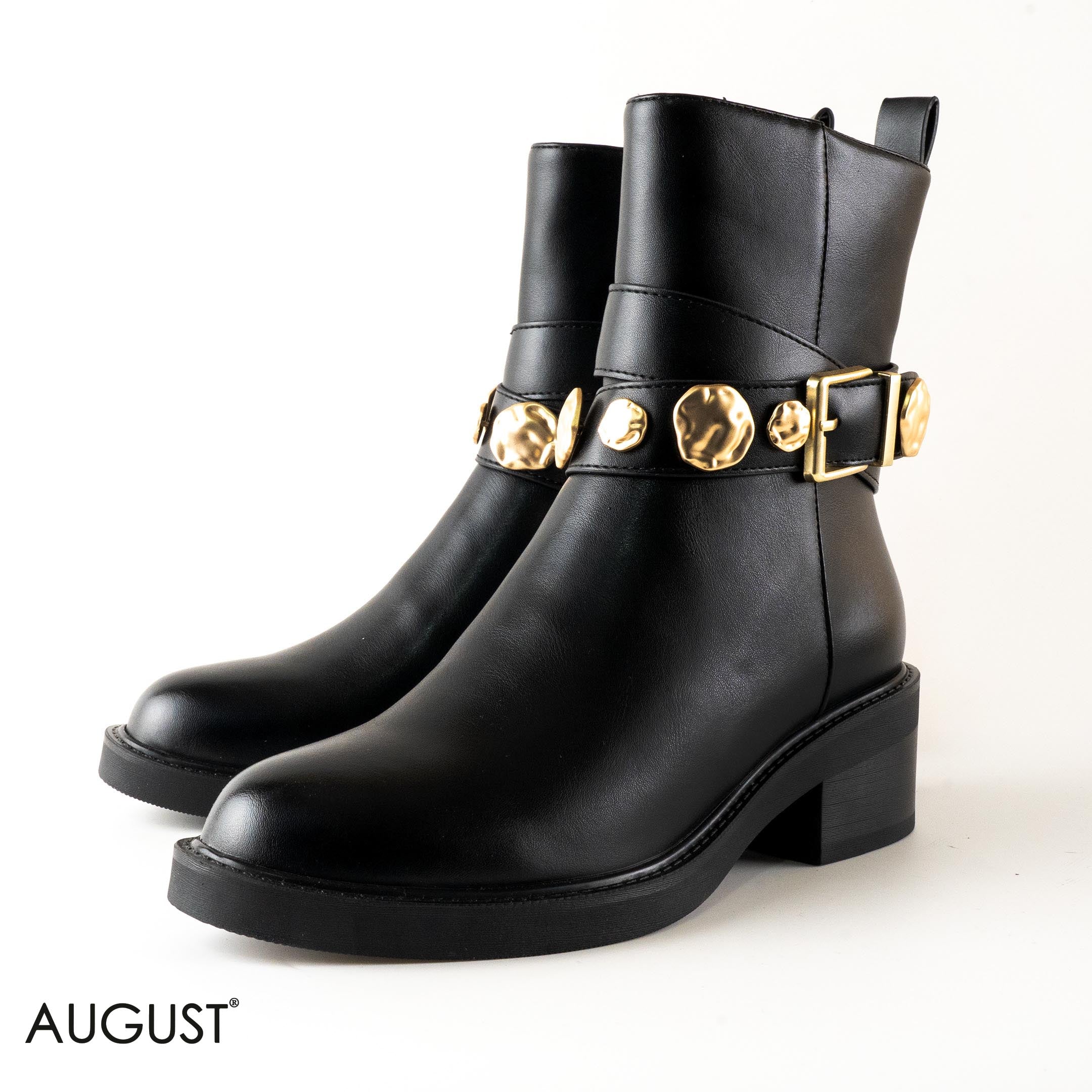 SMOOTH LEATHER BOOT WITH METAL ACCENTS