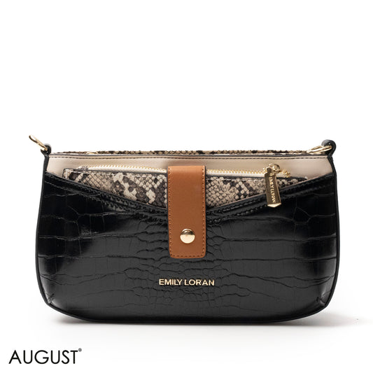 LEATHER CROSSBODY WITH MIX OF SNAKESKIN,CROC -SMALL
