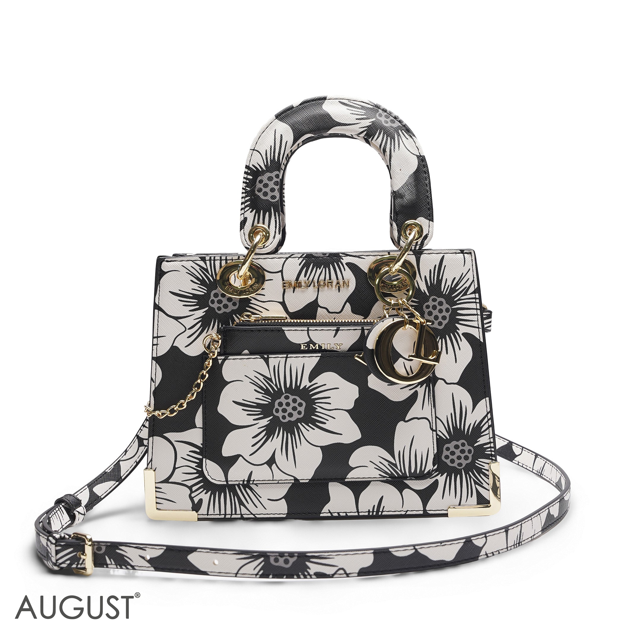 BLACK & WHITE FLORAL LADY TOTE WITH POUCH