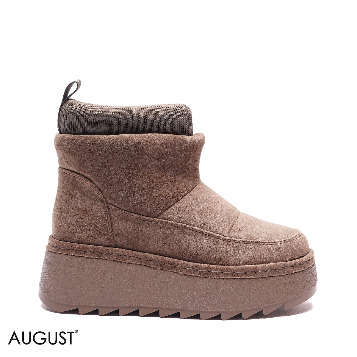 PLATFORM KNIT-COLLAR SUEDE BOOTS