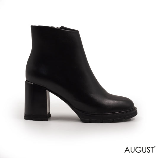 BLOCK HEEL LEATHER ANKLE BOOTS