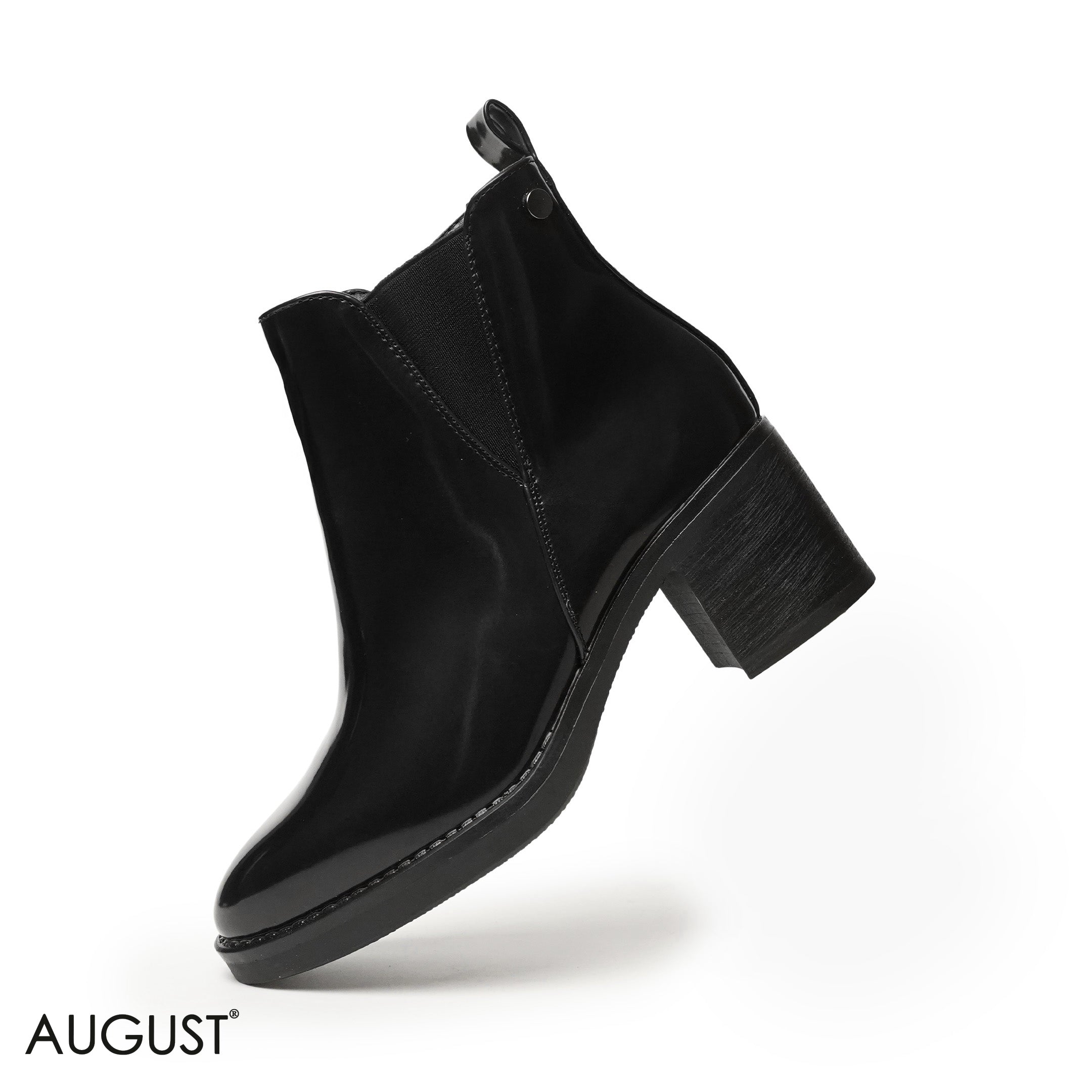 GLOSSY LEATHER HEELED BOOTS WITH SIDE ZIPPER