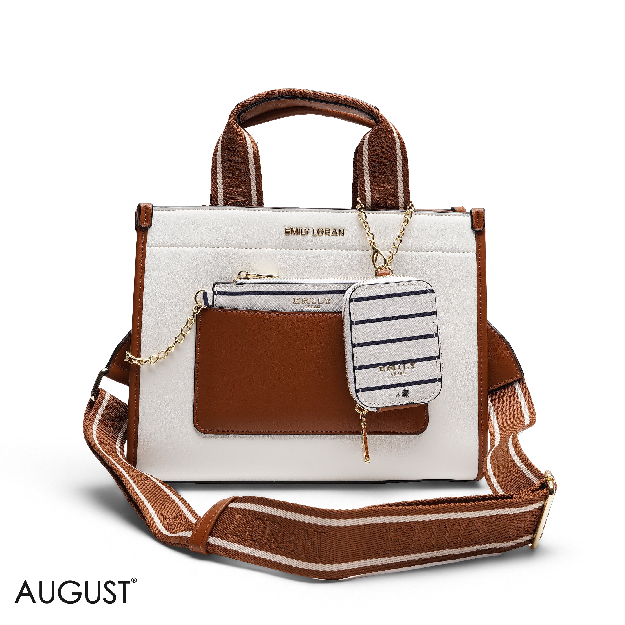 STRIPED MULTI-POUCH TOTE BAG SET