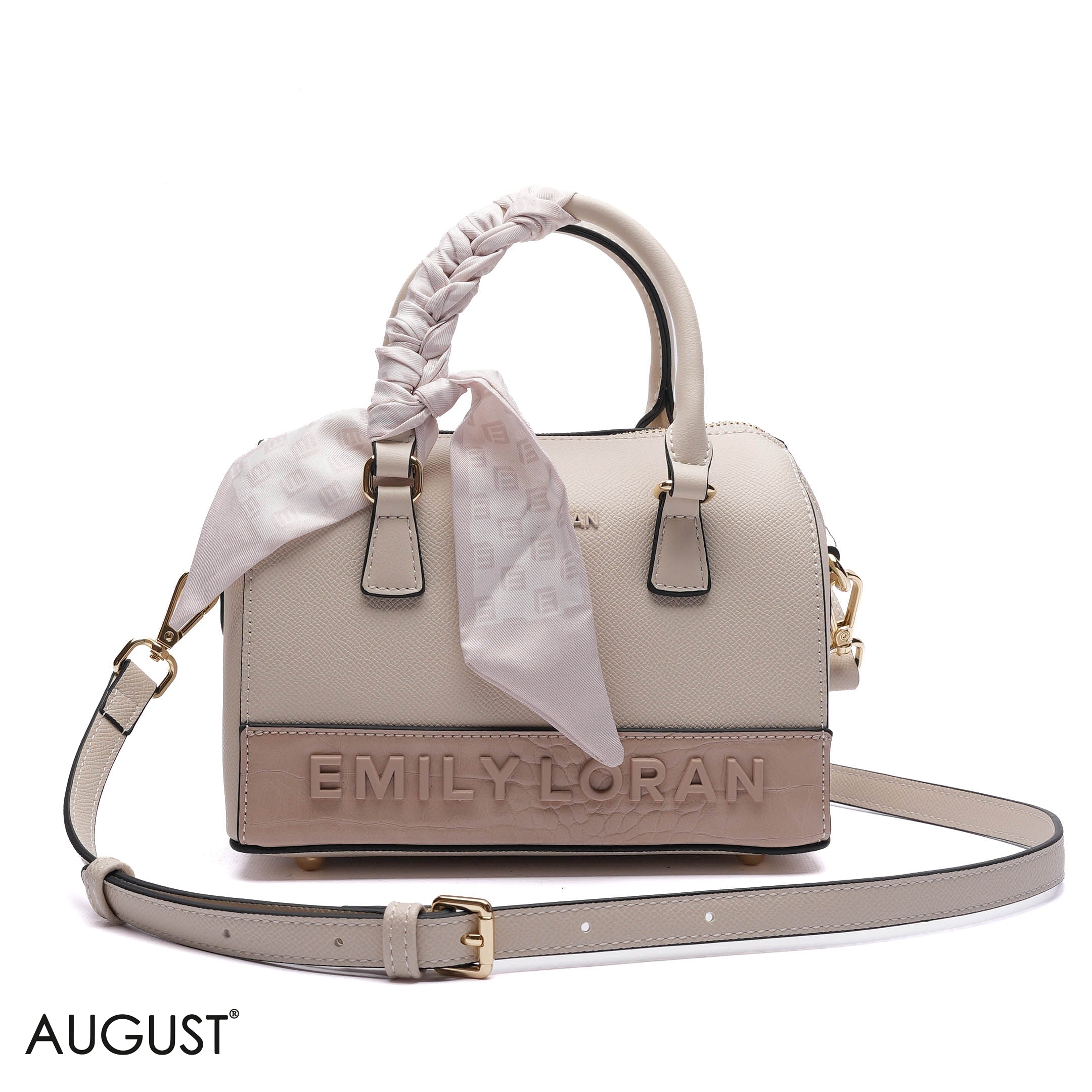 EMILY EMBOSSED LOGO BARREL BAG