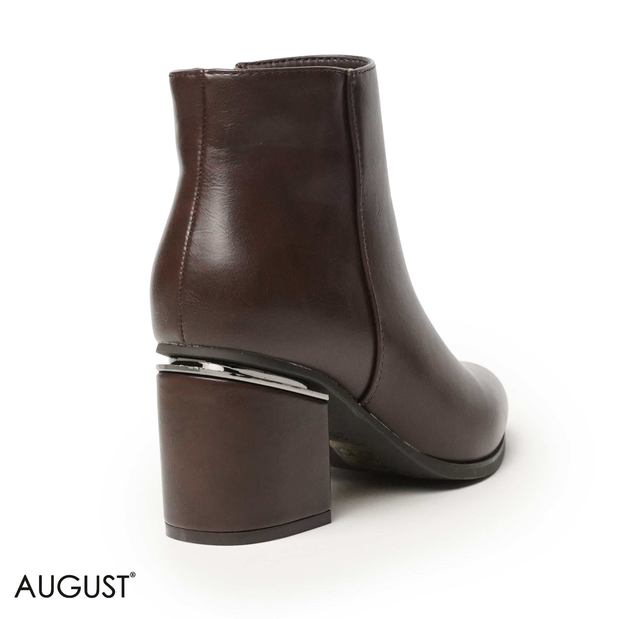 BROWN LEATHER HEELED BOOTS WITH GOLD METALLIC TOUCH