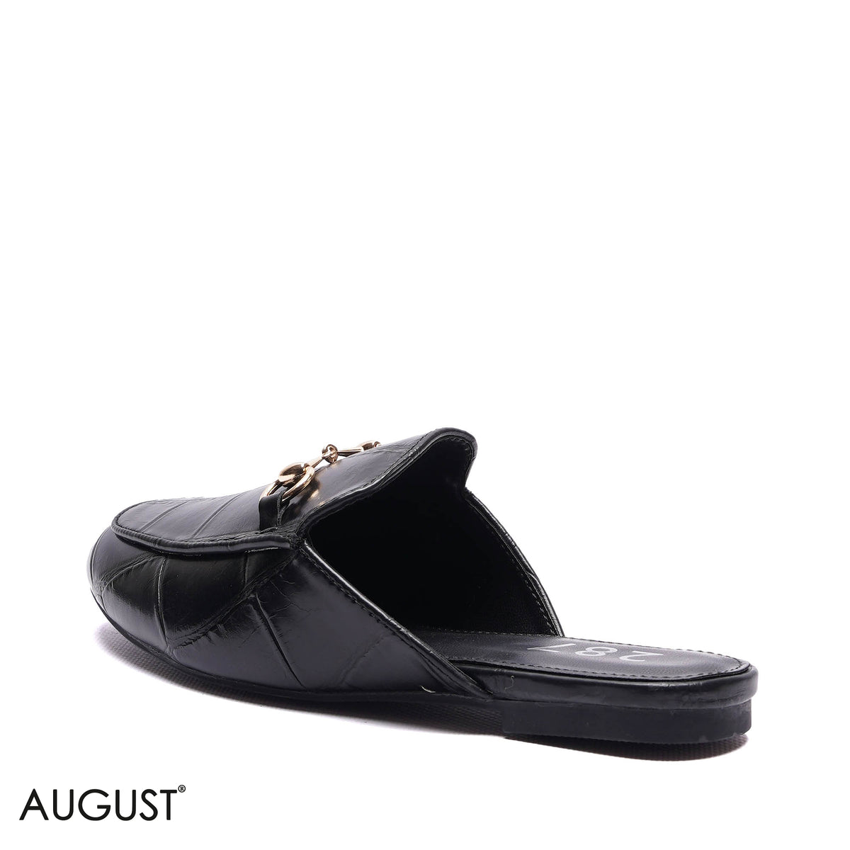 CROC-EMBOSSED HORSEBIT BACKLESS MULES