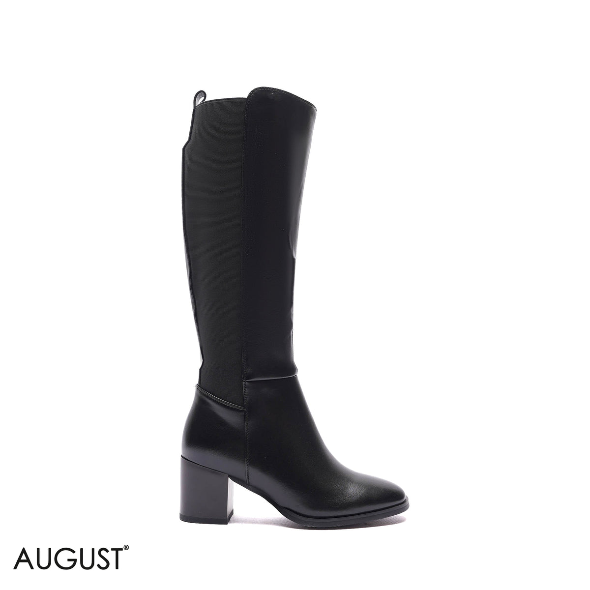 STRETCH-BACK BLOCK HEEL KNEE-HIGH BOOTS