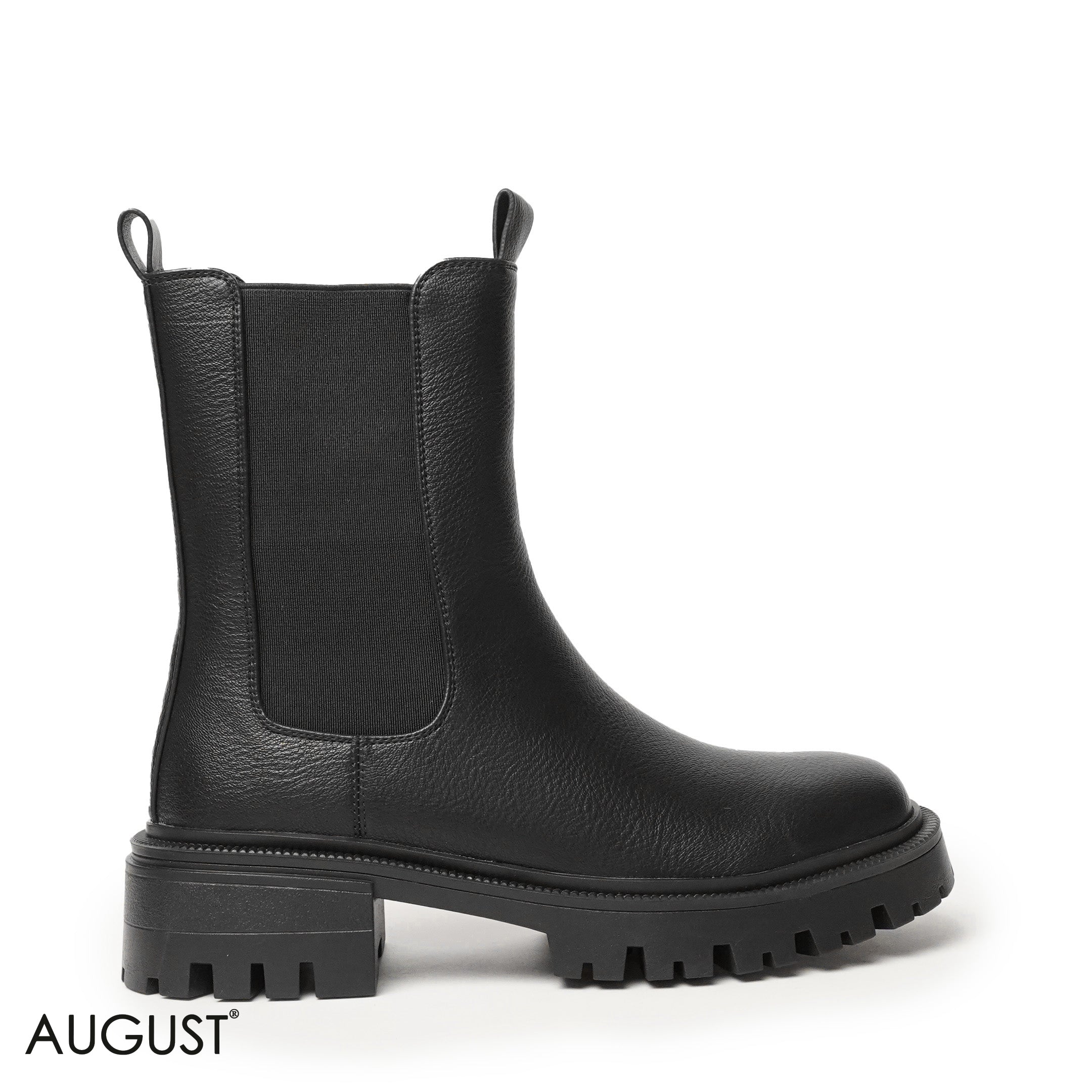 BLACK LEATHER ANKLE BOOTS WITH ELASTIC SIDES