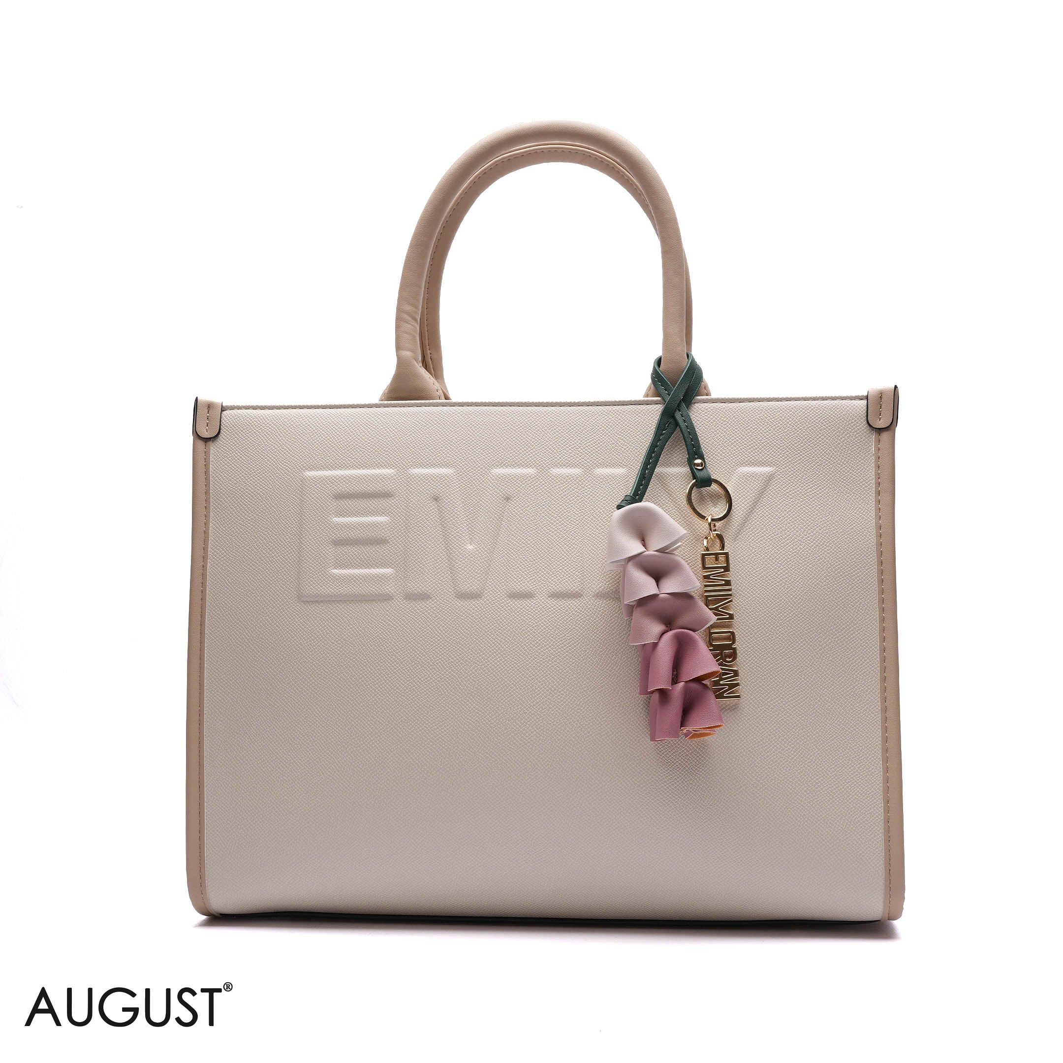 EMBOSSED LOGO TOTE BAG WITH TASSEL CHARM - LARGE