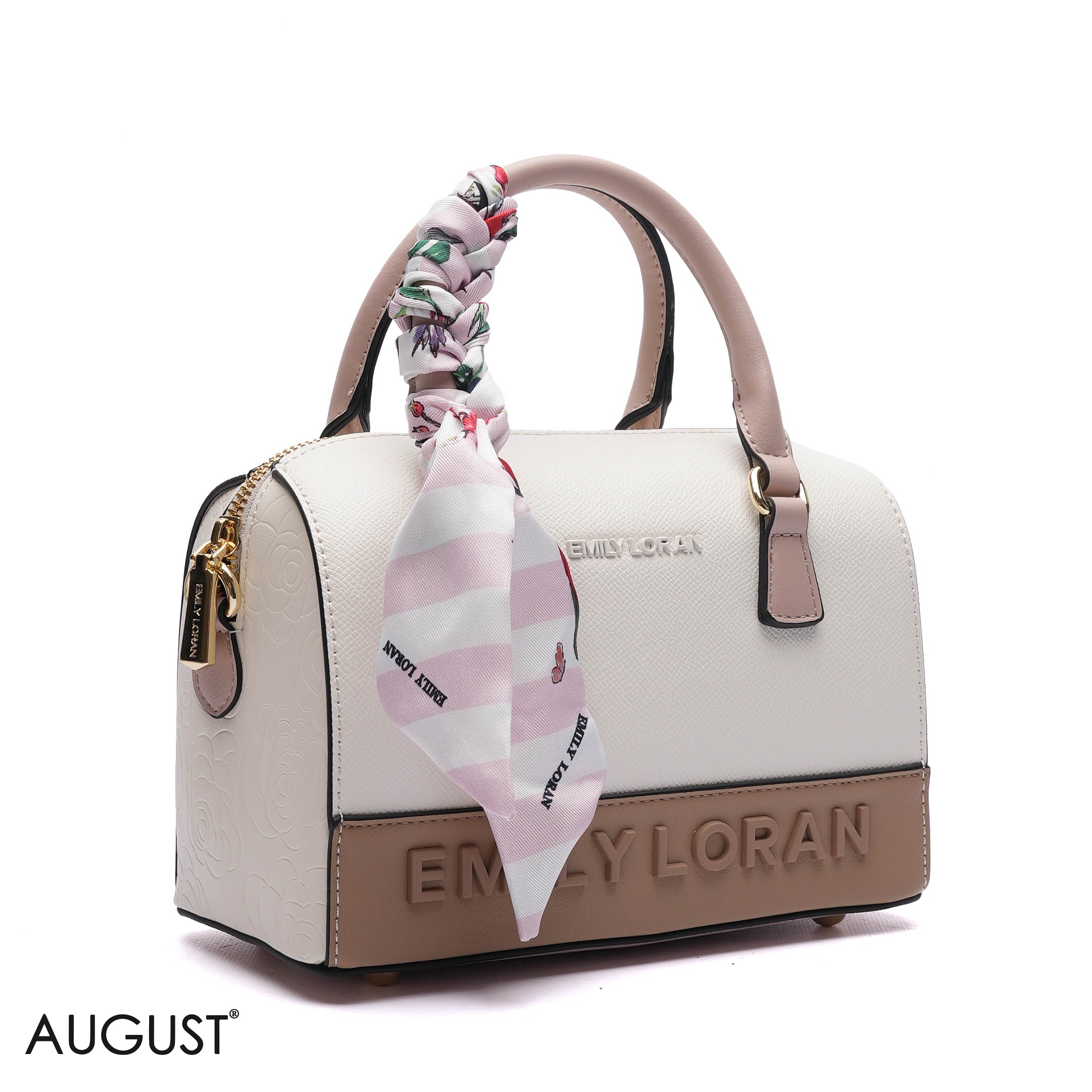 EMILY EMBOSSED LOGO BARREL BAG