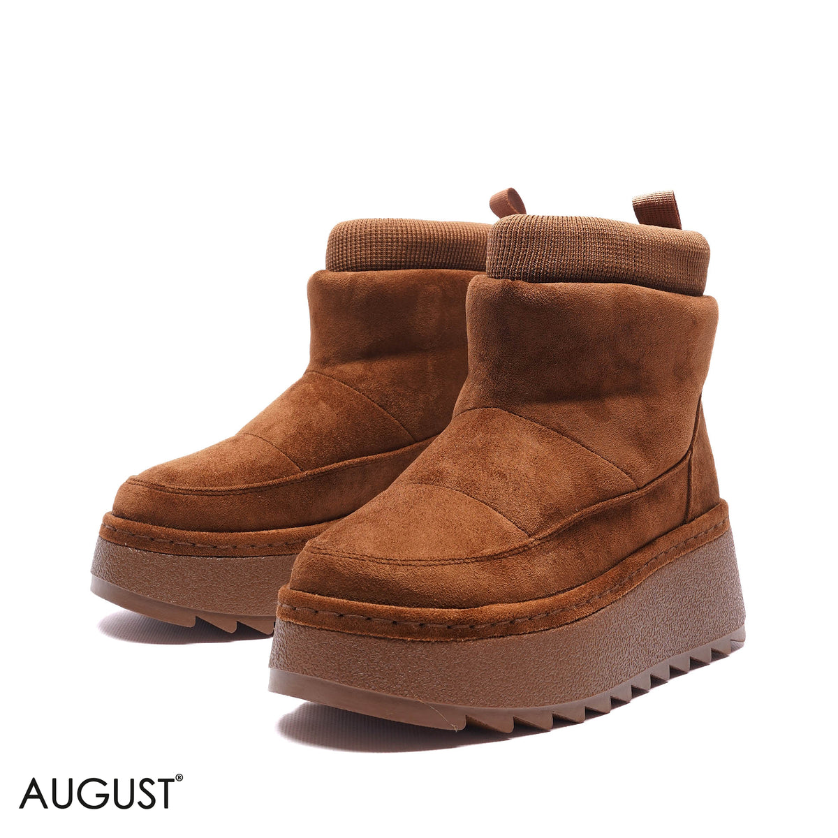 PLATFORM KNIT-COLLAR SUEDE BOOTS