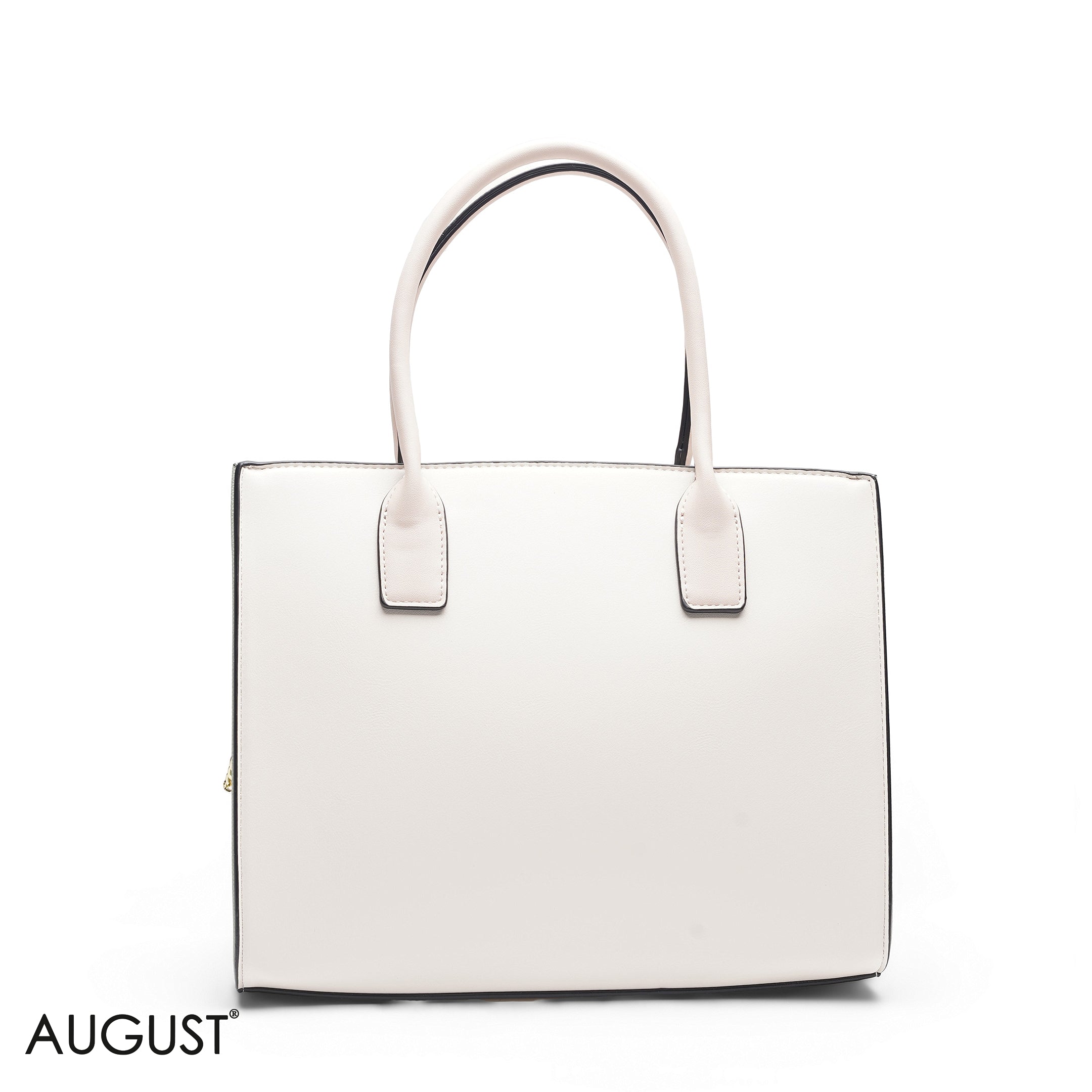 WHITE FLORAL TOTE WITH GREEN POUCH
