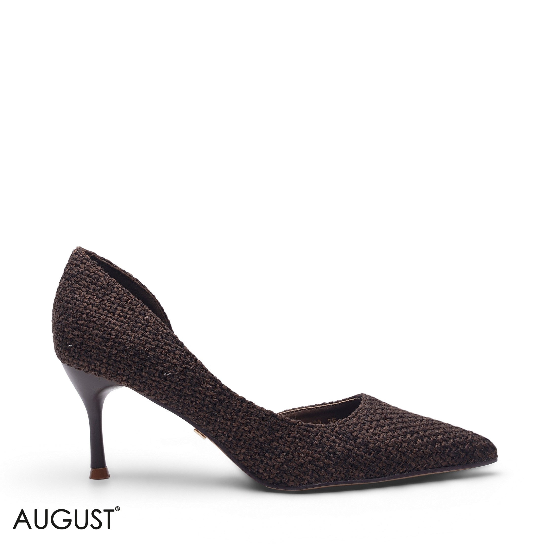 BROWN WOVEN TEXTURE POINTED-TOE D'ORSAY PUMPS