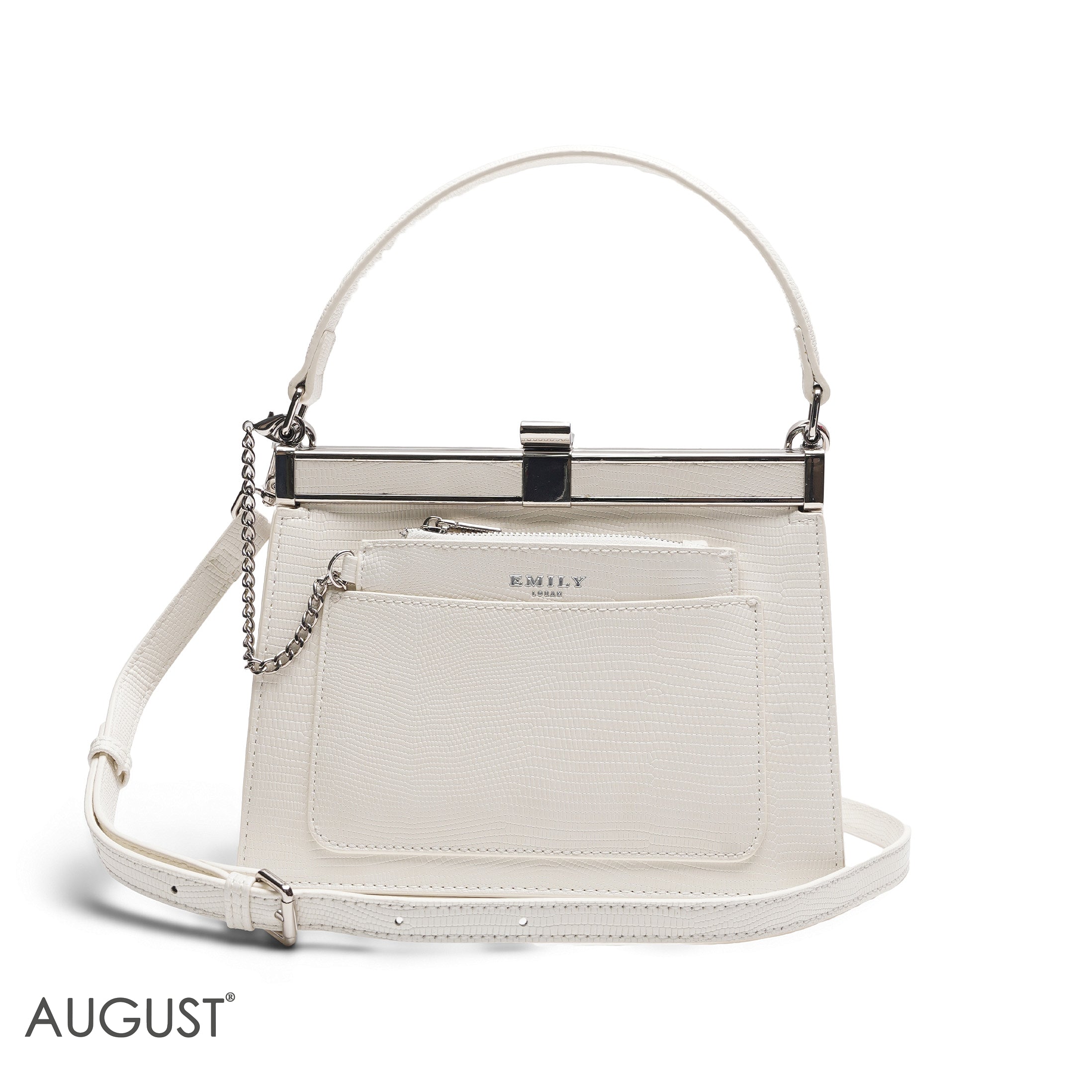 EMILY SOLID WHITE TEXTURED FRAME BAG WITH MINI POUCH - MED