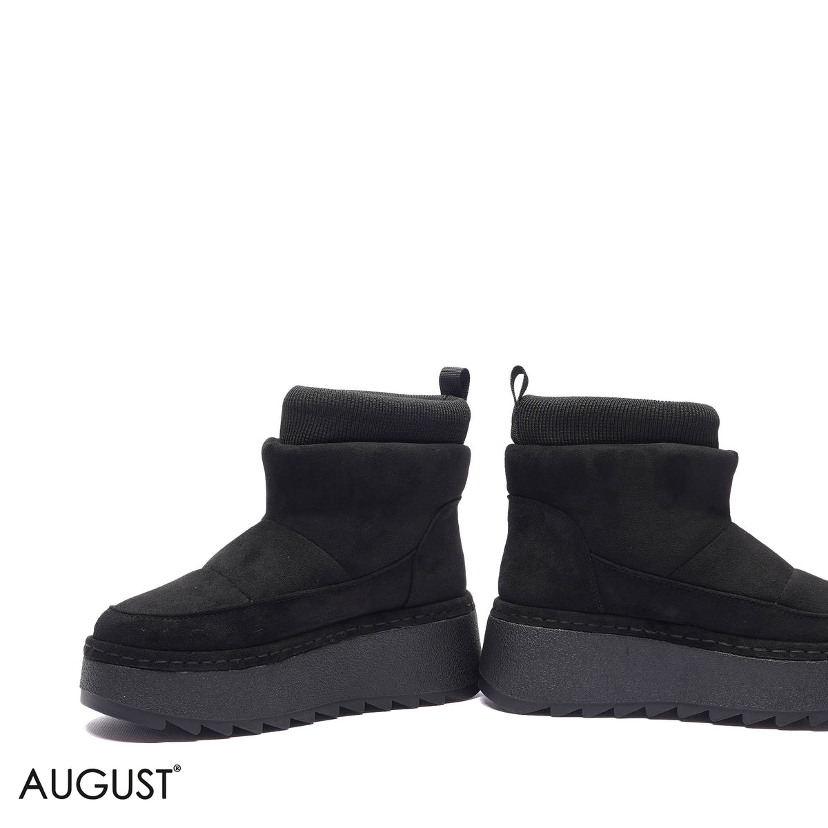PLATFORM KNIT-COLLAR SUEDE BOOTS