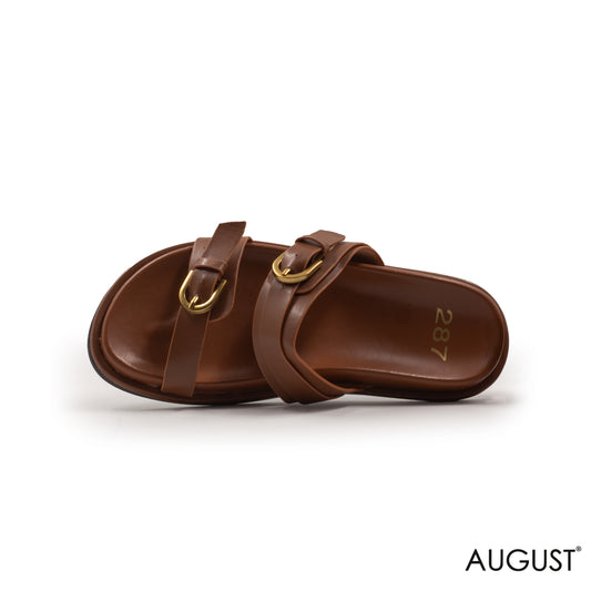 BROWN FLAT SLIPPER WITH LEATHER STRAPS