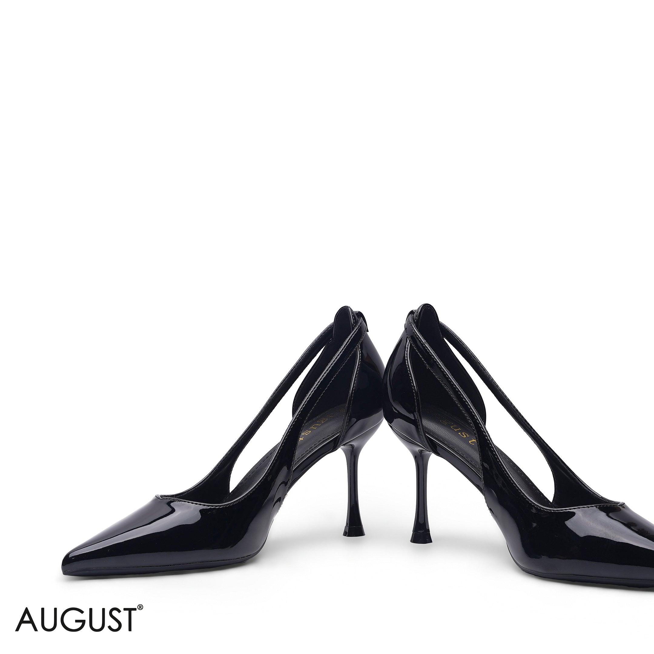 BLACK GLOSSY PATENT LEATHER SIDE CUT-OUT HEELS