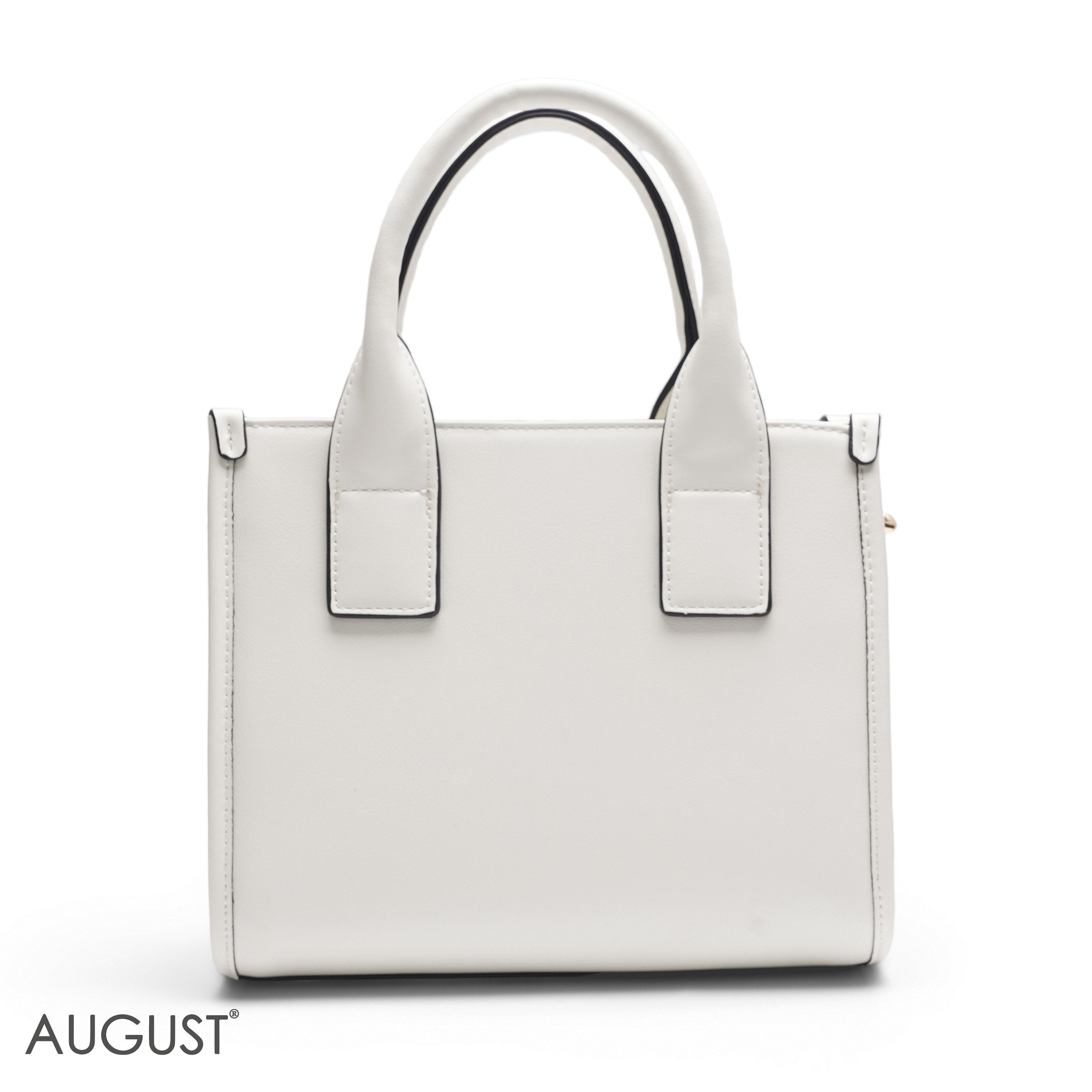 WHITE SEQUIN FLORAL TOTE WITH ROUND POUCH - MED