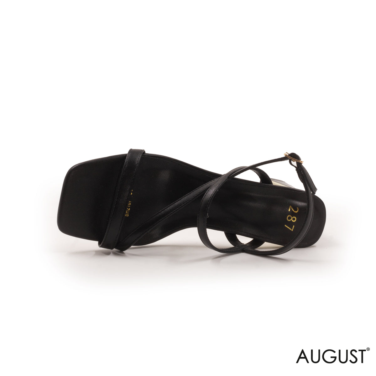 BLACK STRAPPY BLOCK HEEL SANDAL WITH MINI BUCKLE