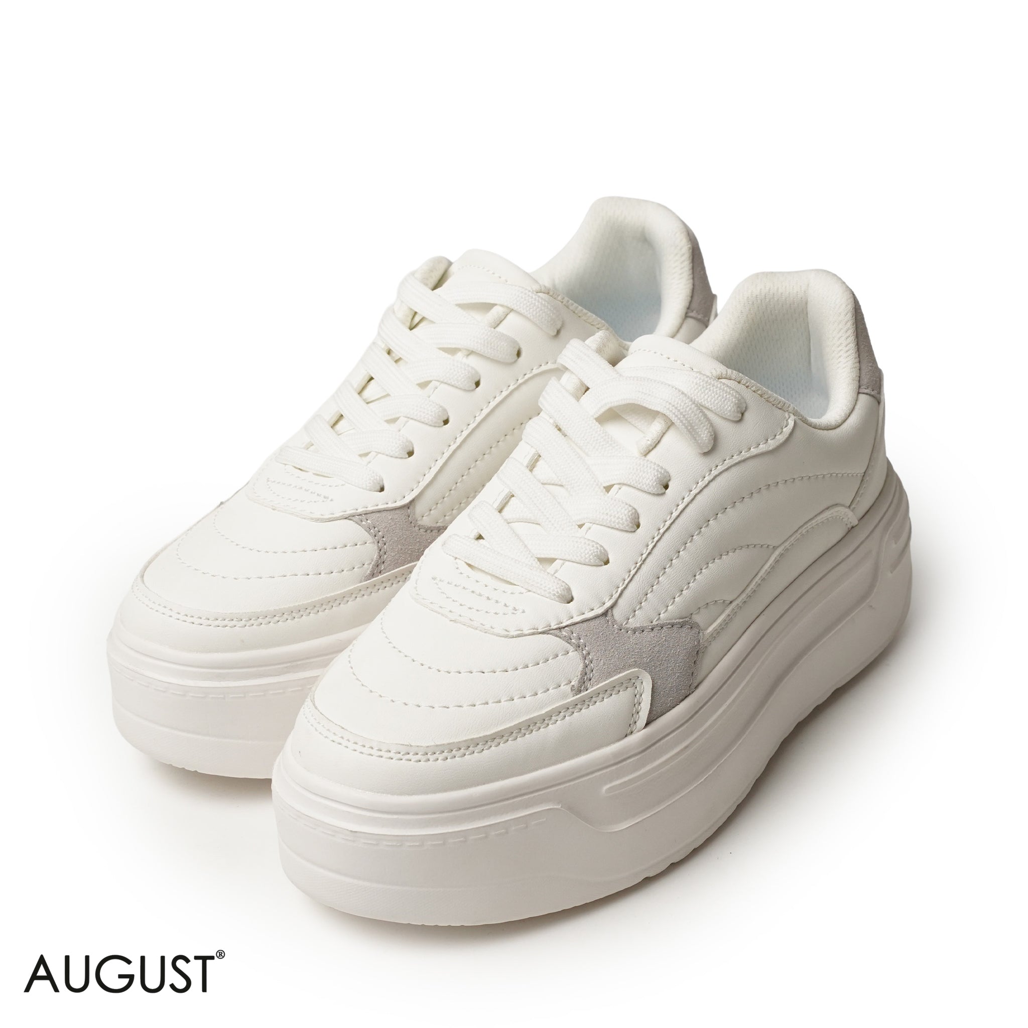 WHITE LEATHER SNEAKERS WITH THICK SOLE