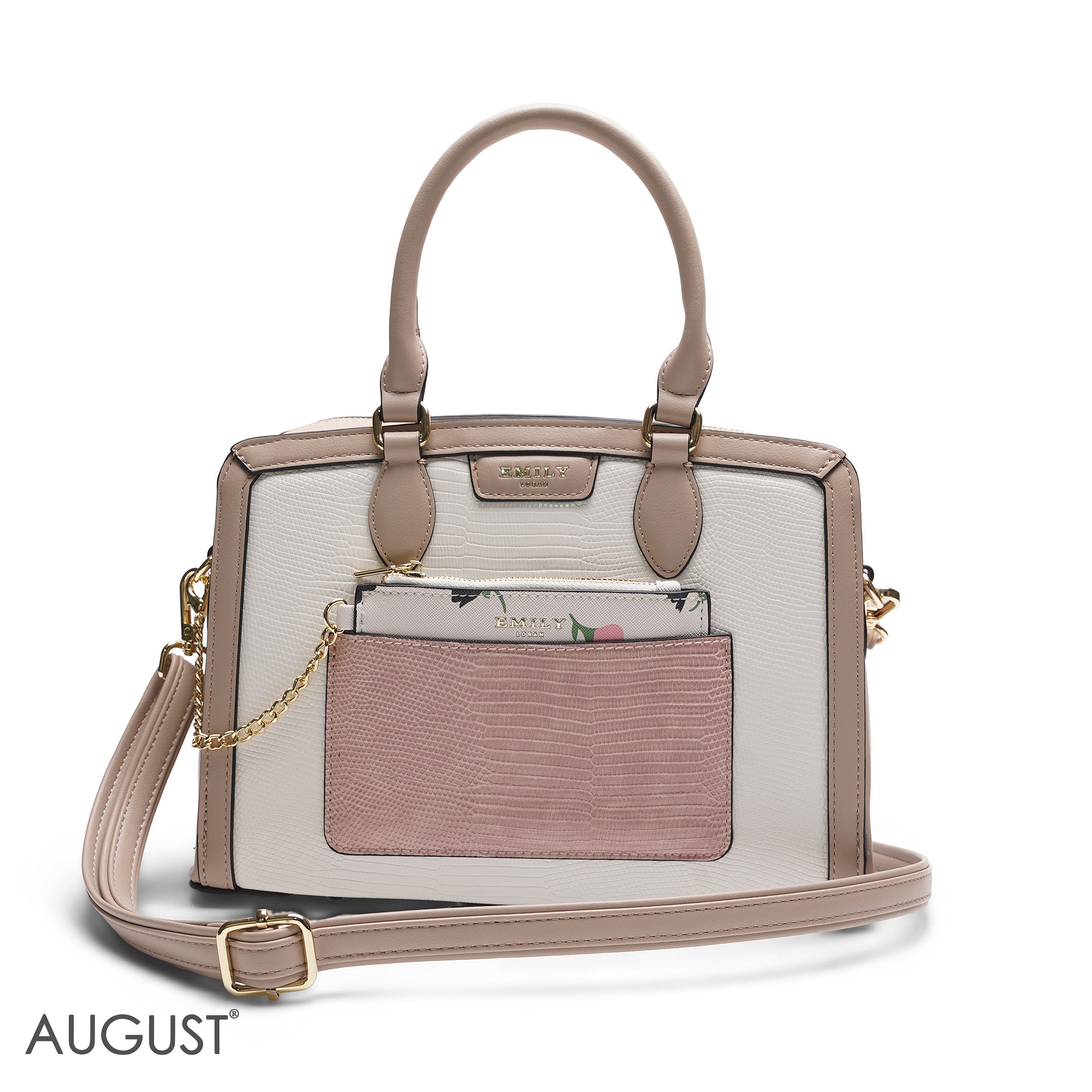 EMILY WHITE & PINK FLORAL BAG WITH MINI POUCH - MED