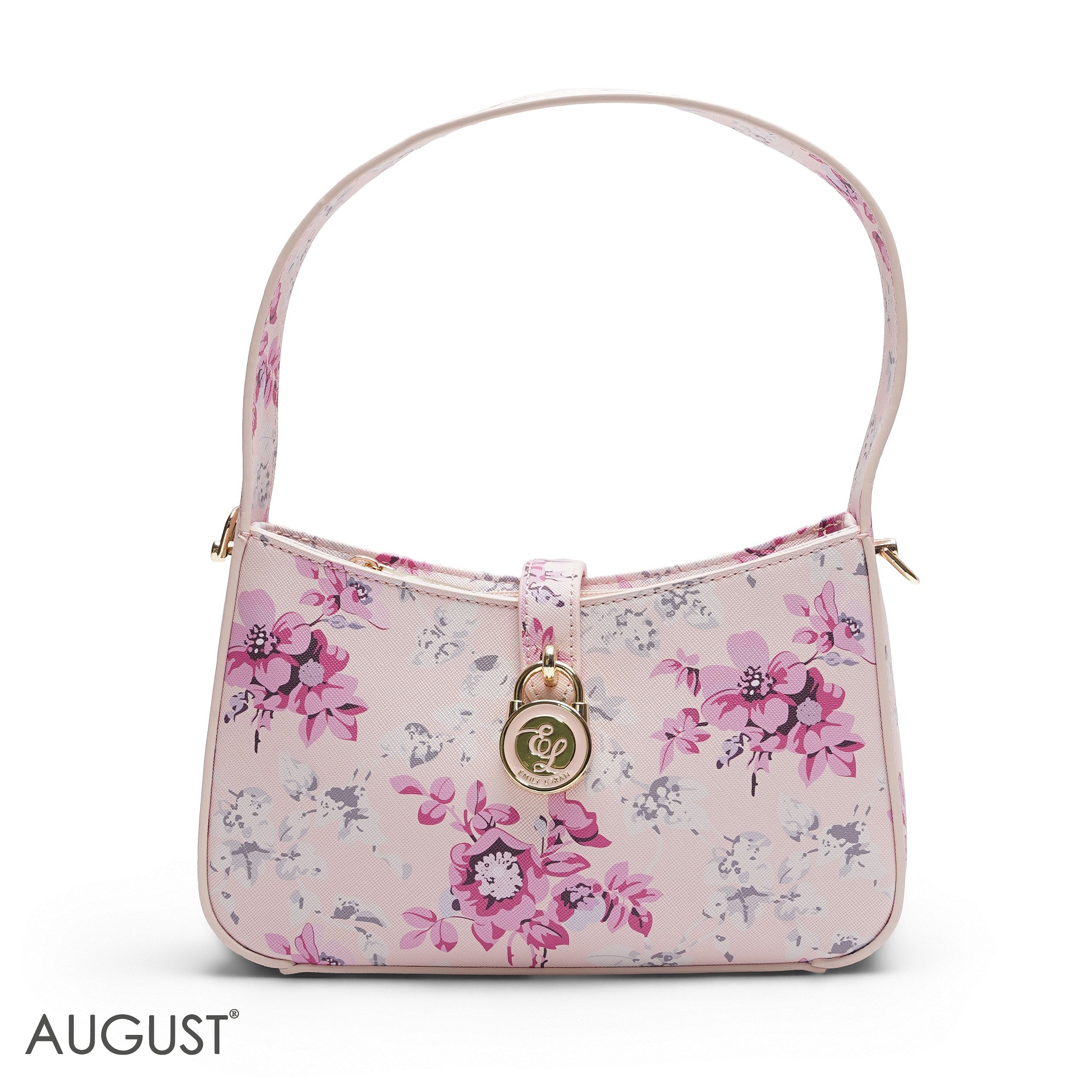BEIGE ROSE FLORAL BAGUETTE BAG