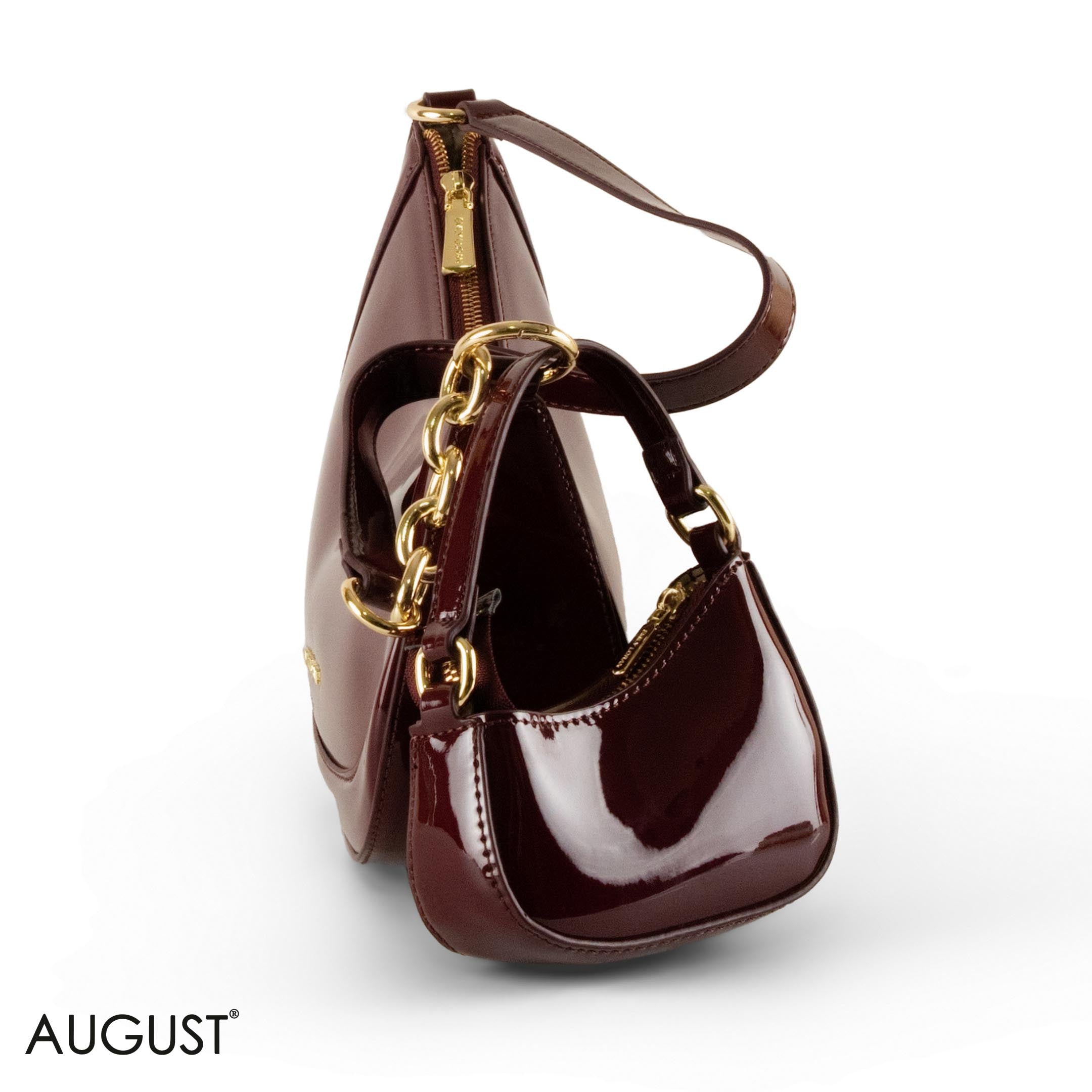 MODERN GLOSSY LEATHER SHOULDER BAG WITH MINI WALLET - SMALL