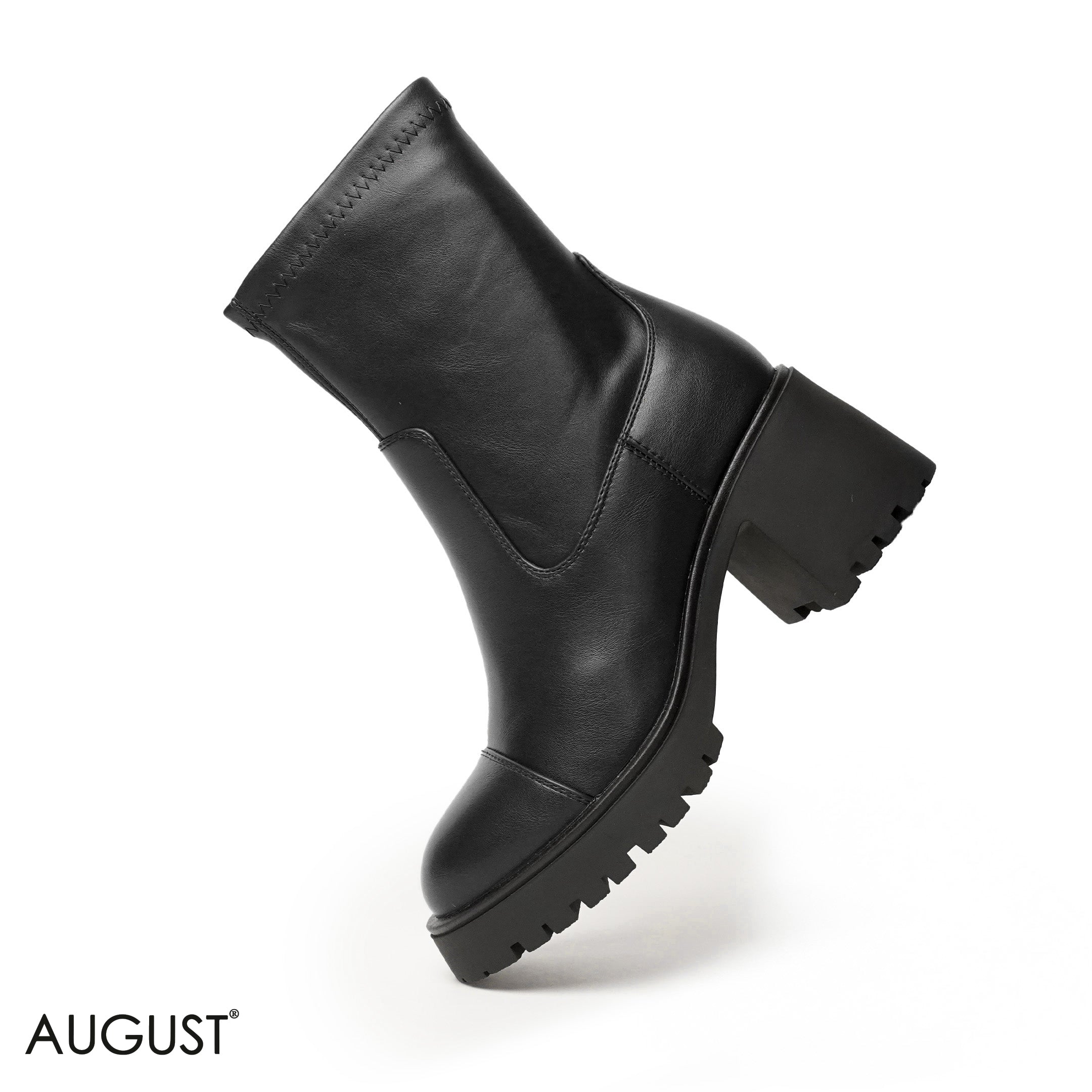 BLACK LEATHER ANKLE BOOTS WITH THICK SOLE