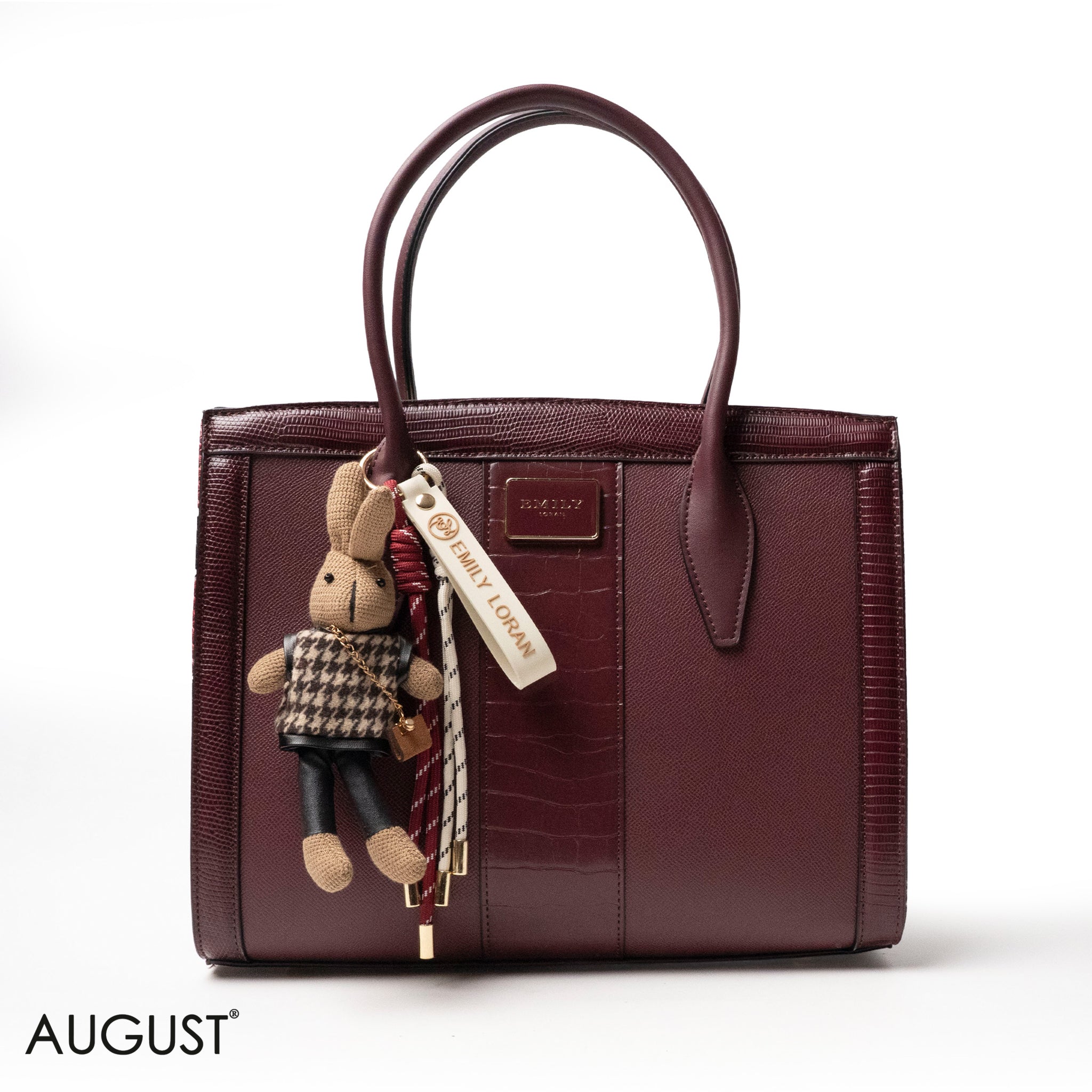 MAROON SMOOTH LEATHER HANDBAG WITH ACCESSORIES - LARGE