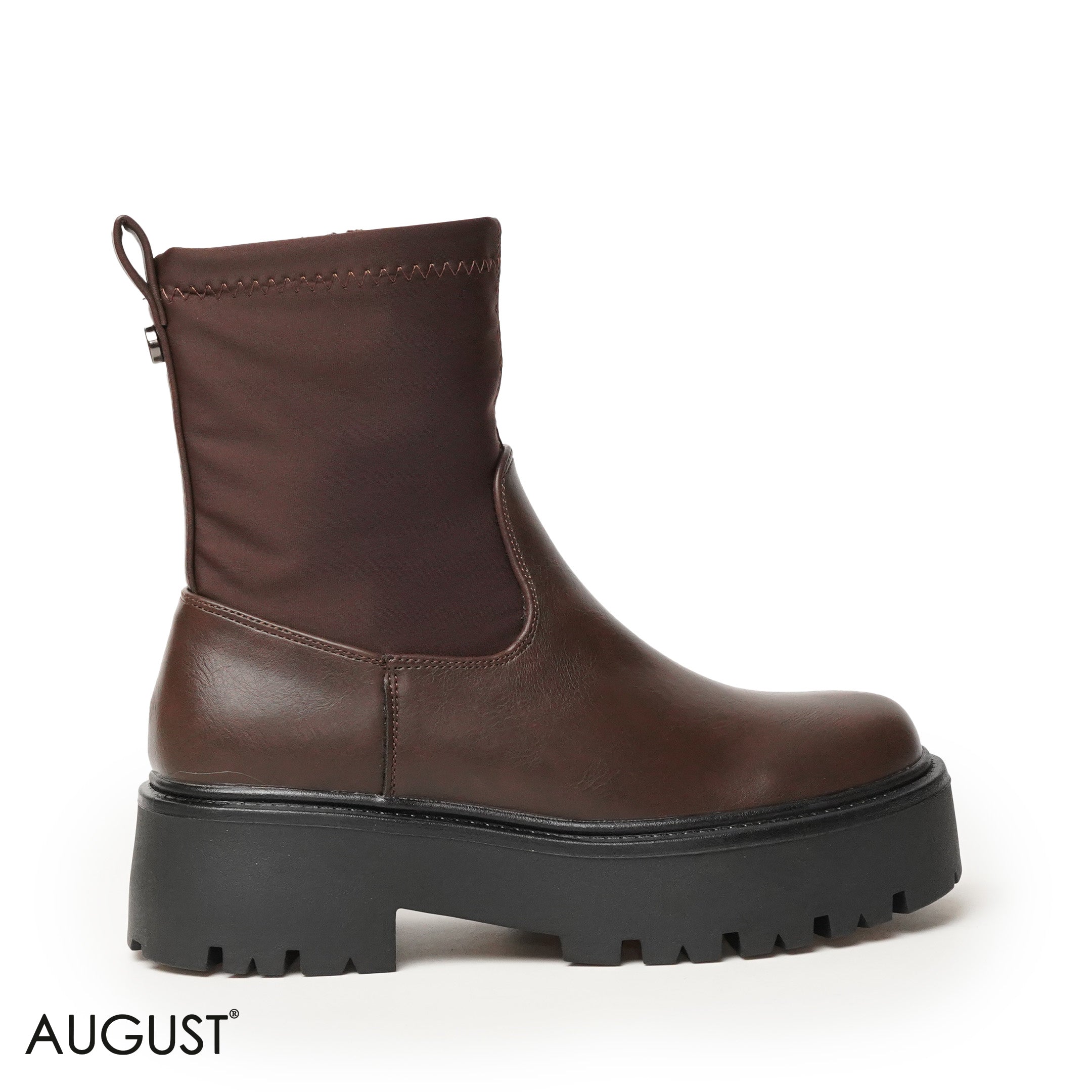 BROWN LEATHER ANKLE BOOTS WITH THICK SOLE,BACK ZIPPER