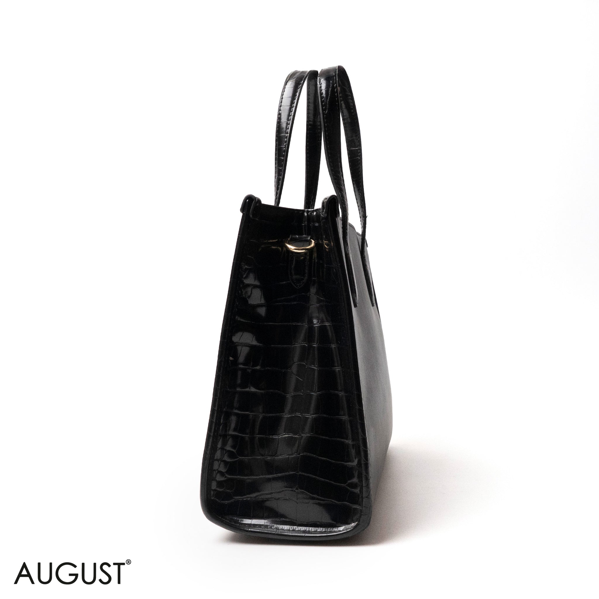 BLACK SMOOTH LEATHER HANDBAG WITH FLORAL PRINT SCARF - LARGE