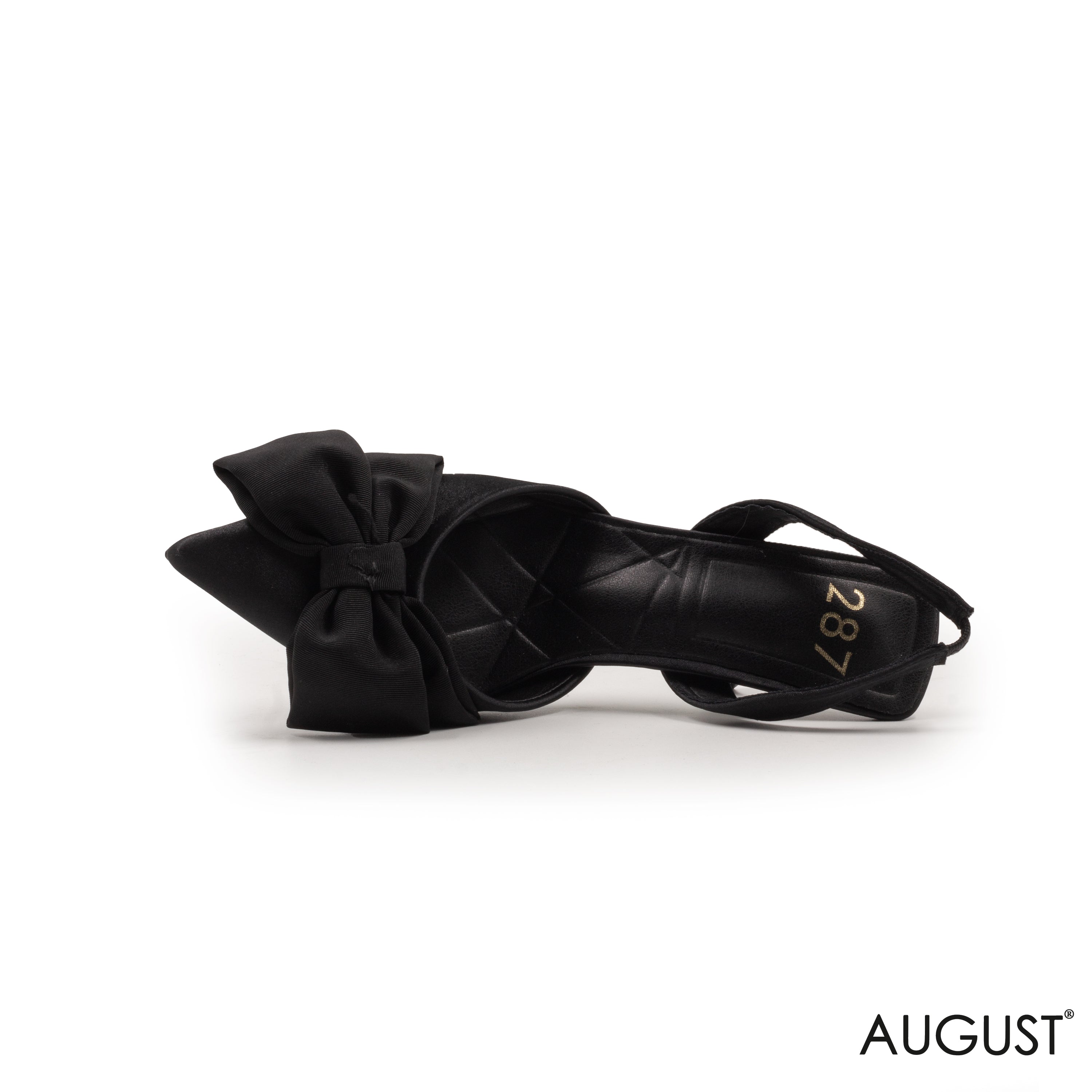 BLACK SATIN MED-HEEL SHOES WITH BOW