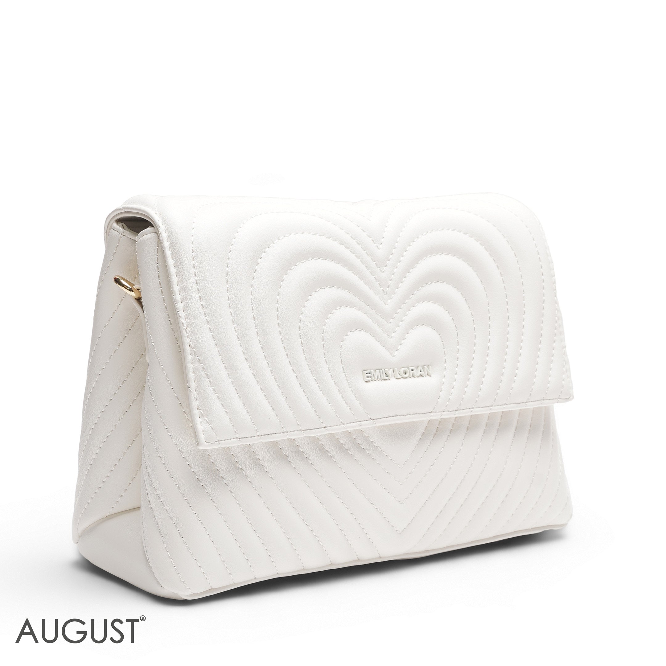 WHITE EMILY EMBOSSED LOGO TRAPEZE BAG  - MED