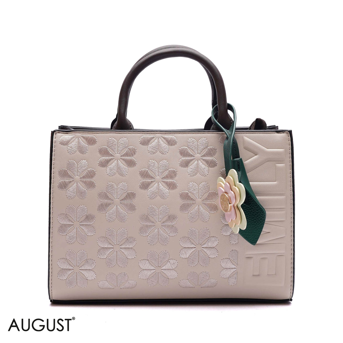 EMBOSSED LOGO TOTE BAG WITH TASSEL CHARM