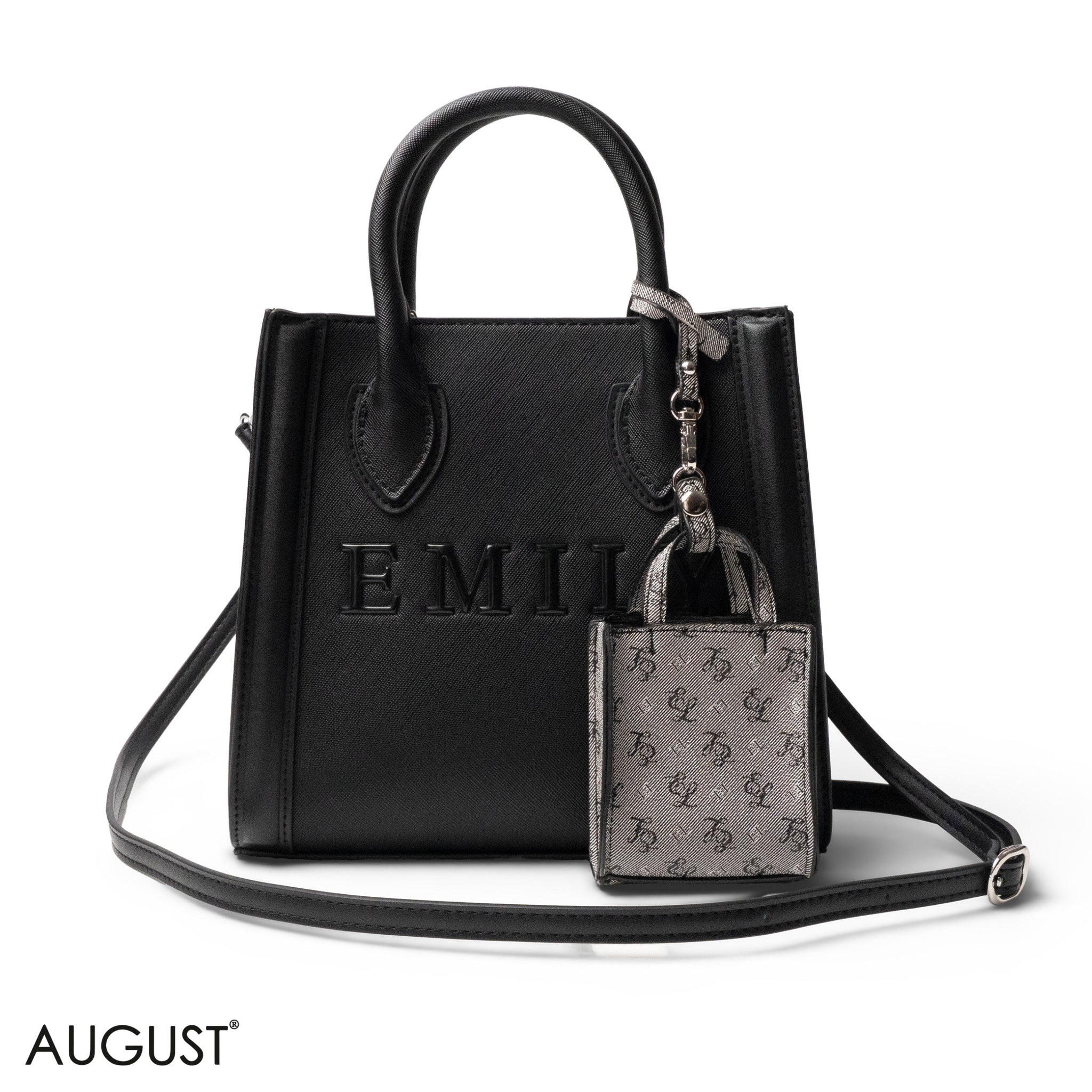 EMILY LOGO EMBOSSED LEATHER HANDBAG WITH MINI WALLET- SMALL