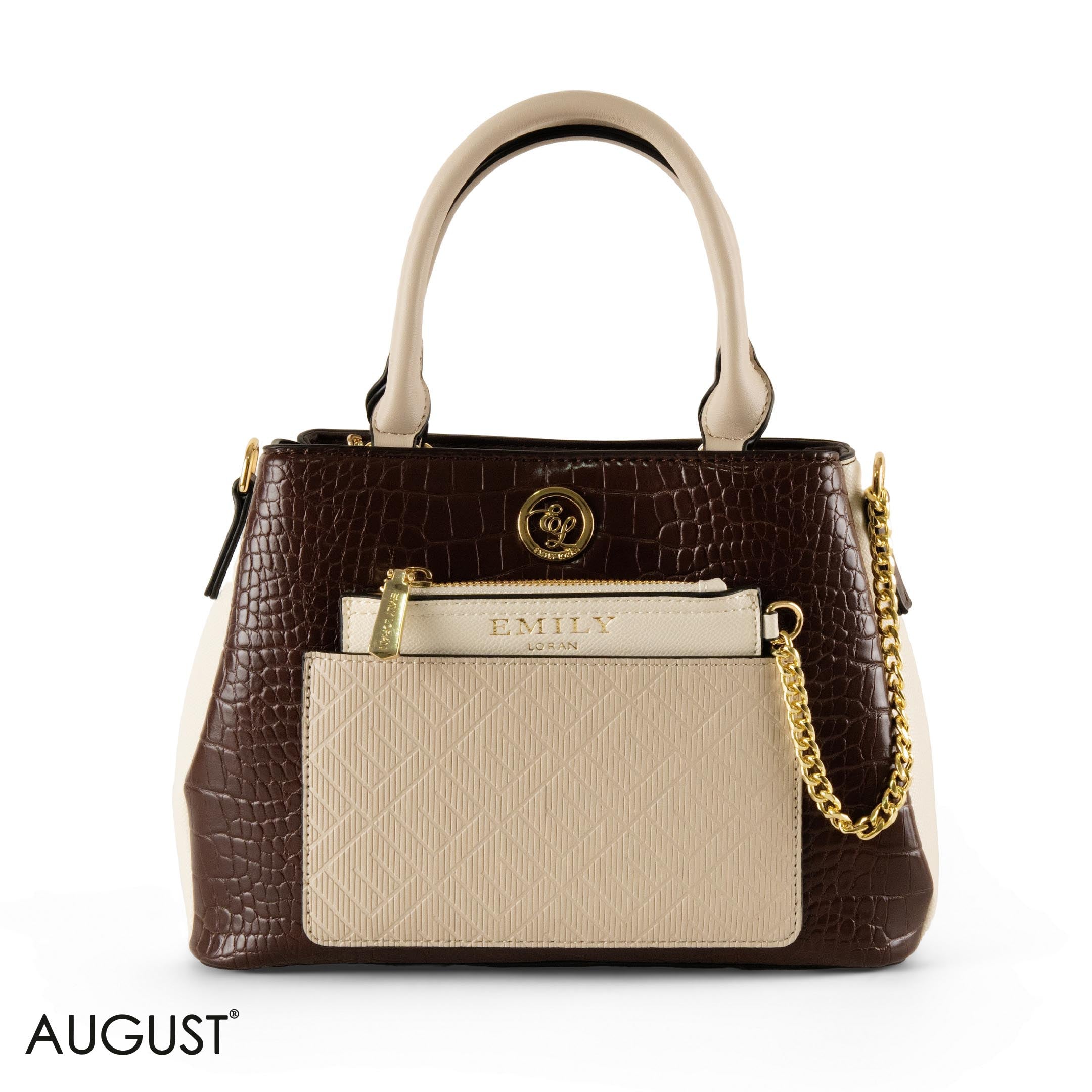 EMILY LORAN PATTERNED LEATHER HANDBAG WITH CHAIN DETAIL -MED