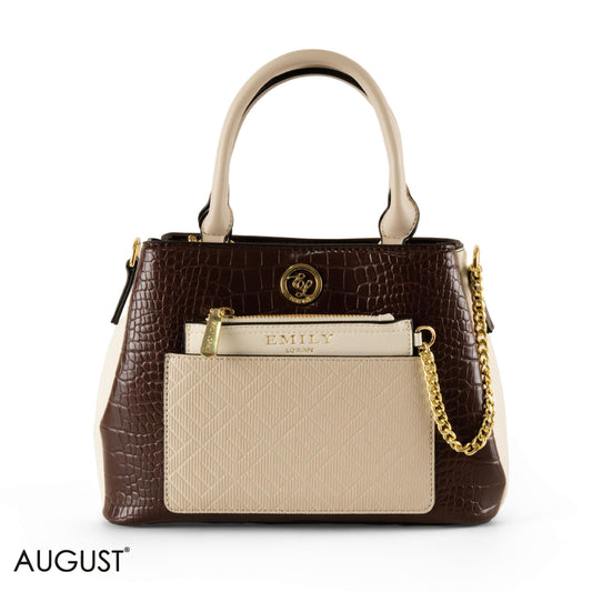 EMILY LORAN PATTERNED LEATHER HANDBAG WITH CHAIN DETAIL -MED