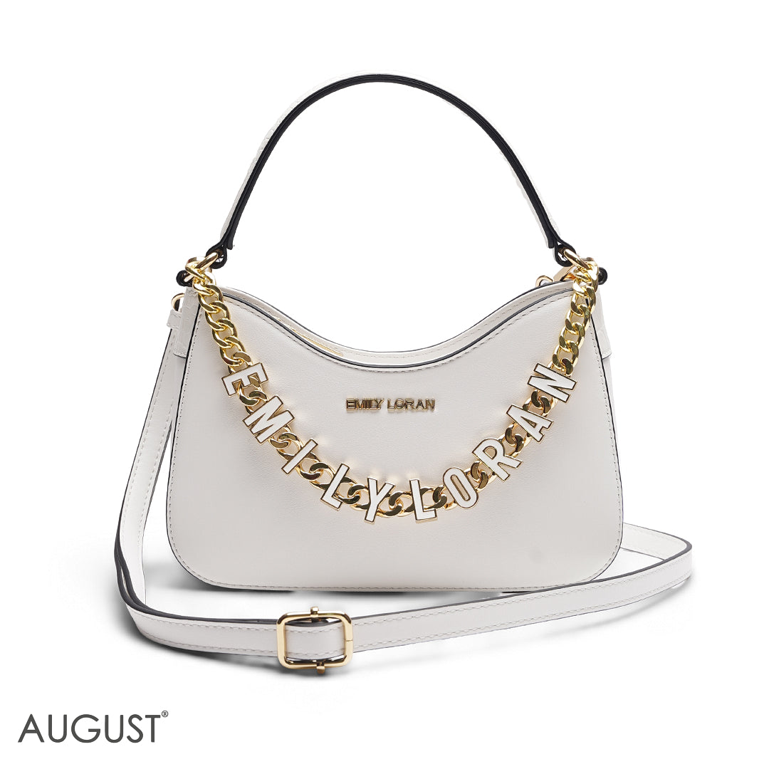 WHITE SHOULDER BAG WITH CHAIN