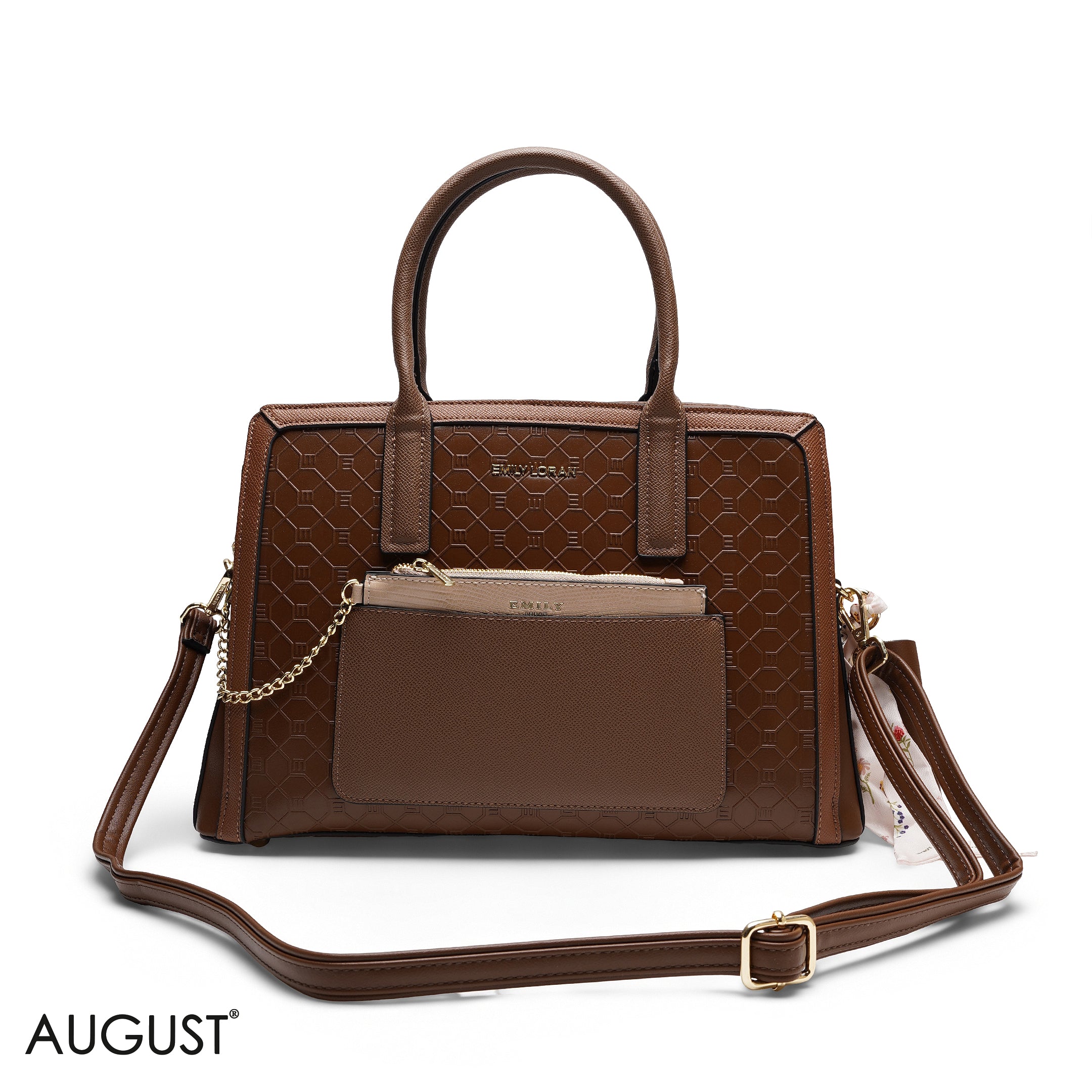 EMBOSSED TOP-HANDLE MULTI-POUCH TOTE BAG SET