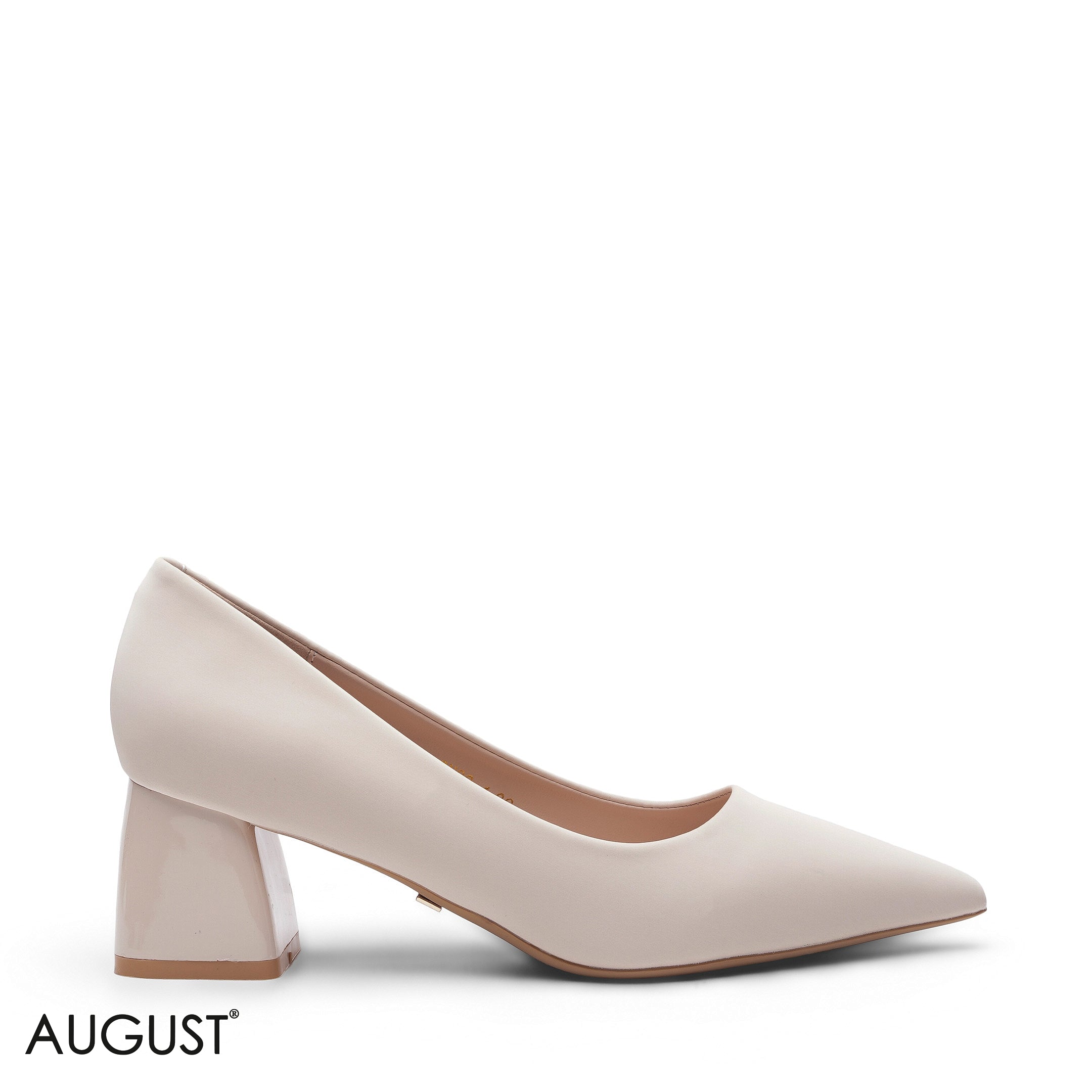 BEIGE SMOOTH MATTE LEATHER POINTED BLOCK HEEL