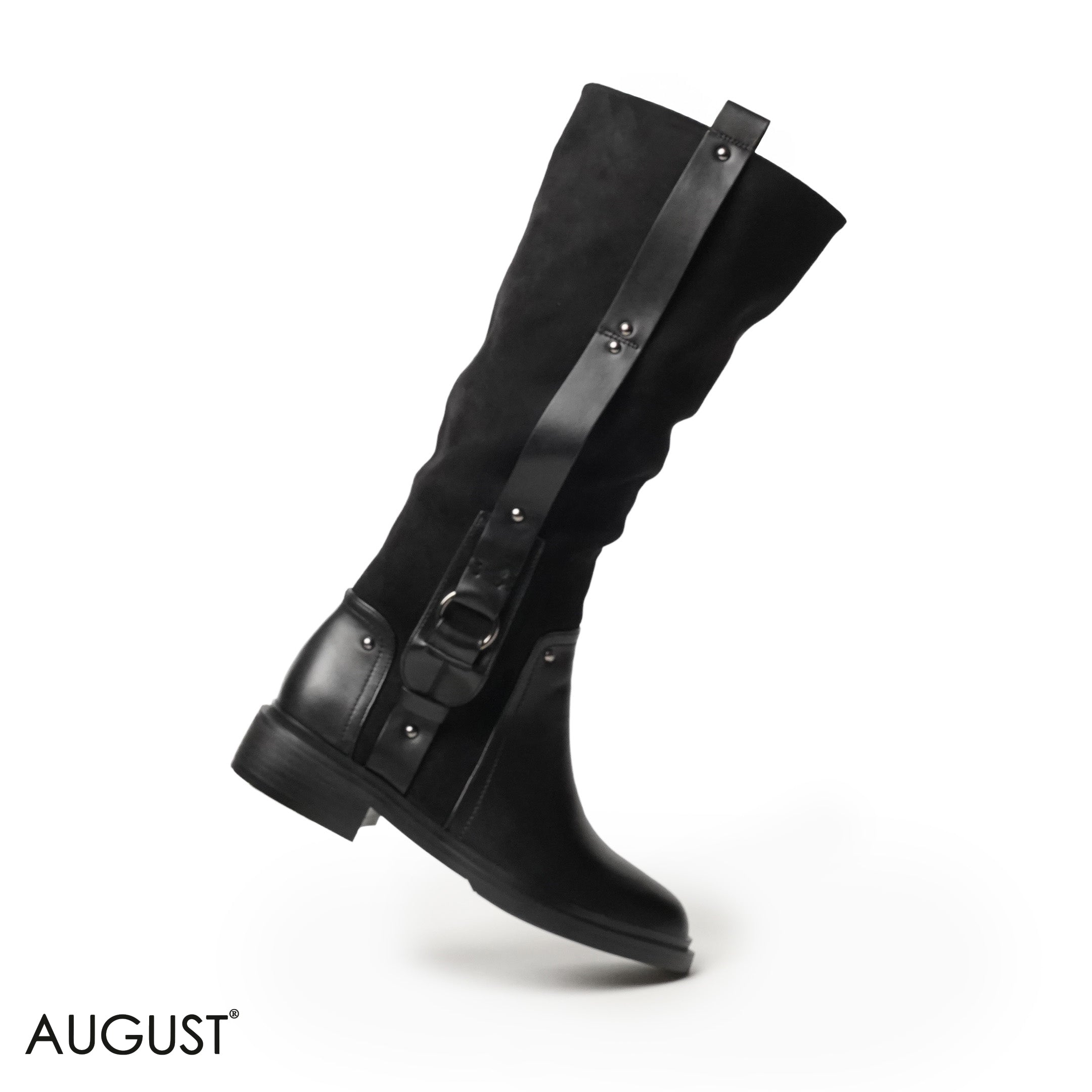 BLACK CHAMOIS LEATHER LONG BOOTS WITH SIDE ZIPPER