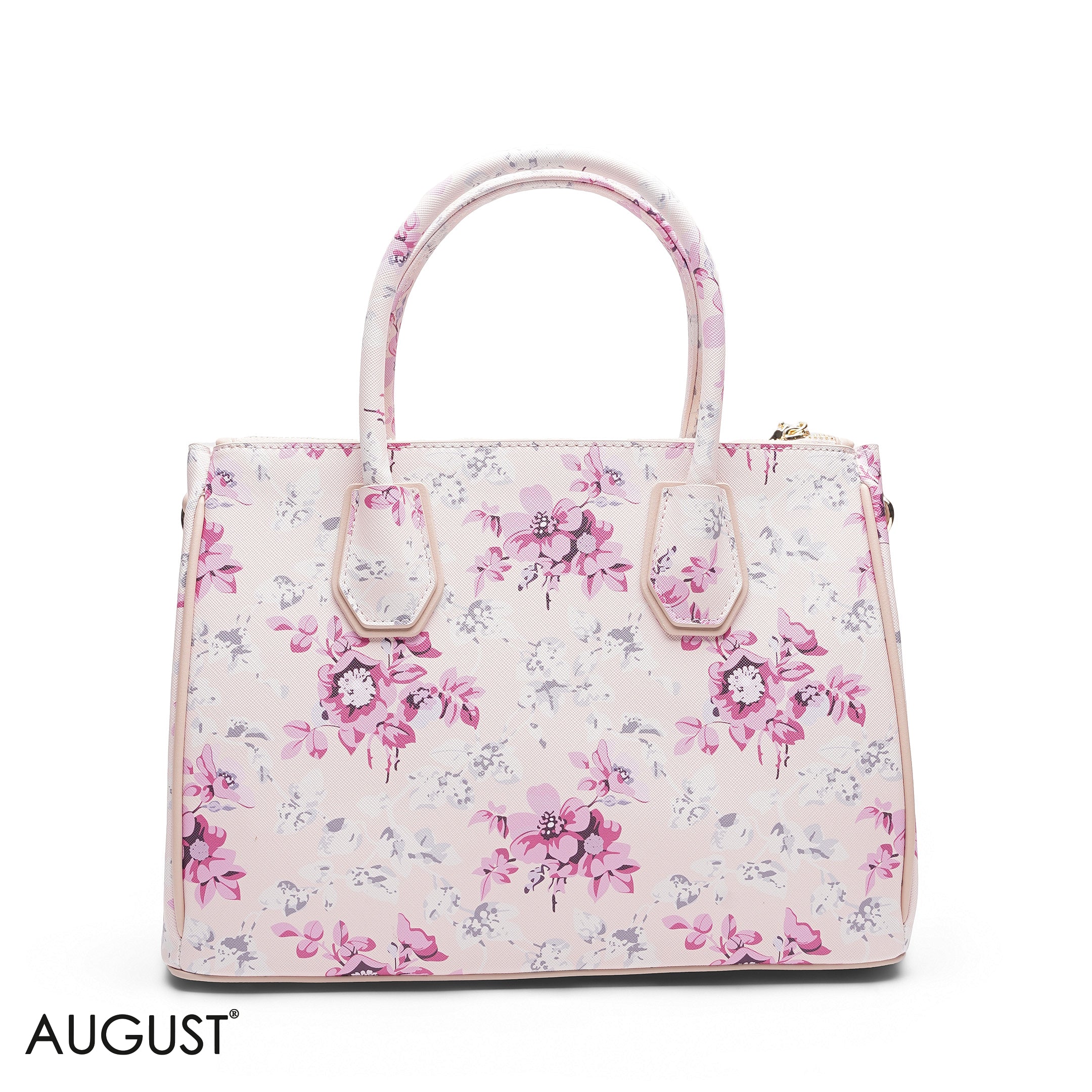 WHITE FLORAL TOTE BAG WITH POUCH - LARGE